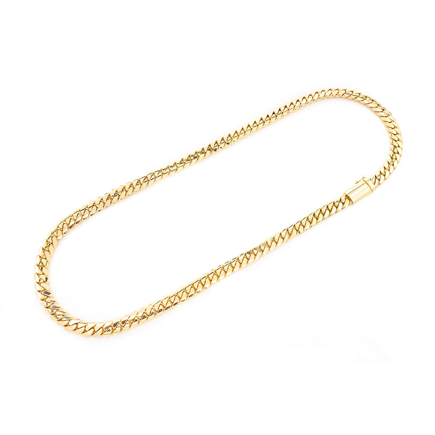 Miami Cuban Gold Chain in 14K yellow gold, 8mm width, angled view