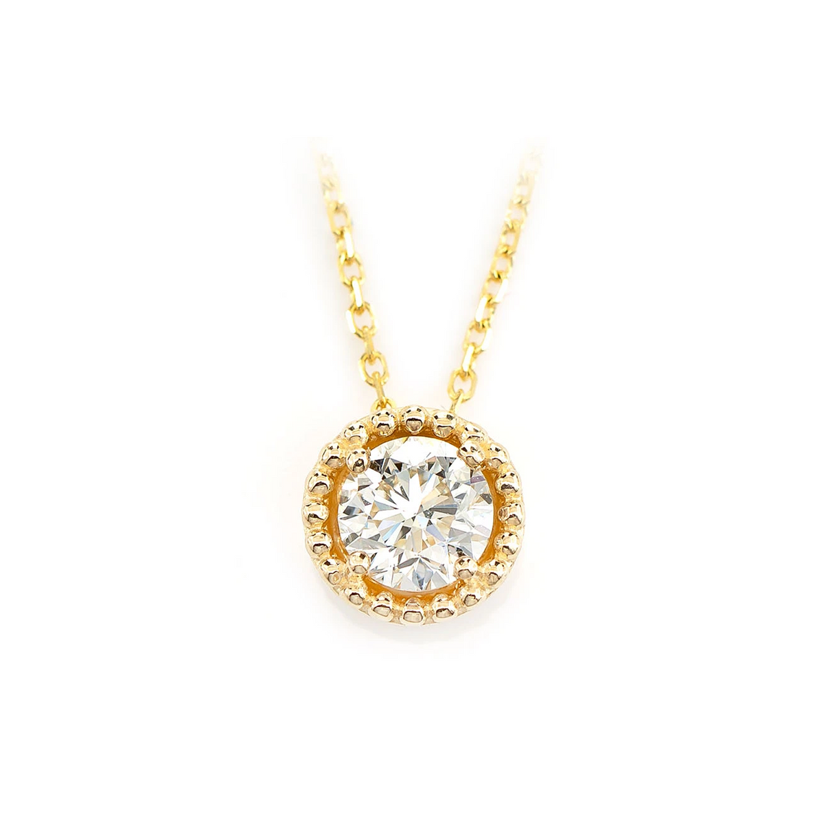 Beaded Halo Diamond Solitaire Necklace