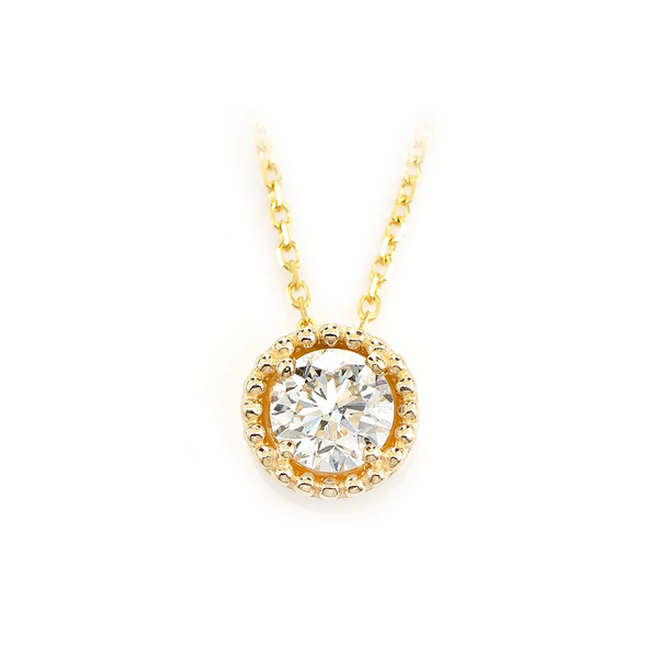 Beaded Halo Diamond Solitaire Necklace