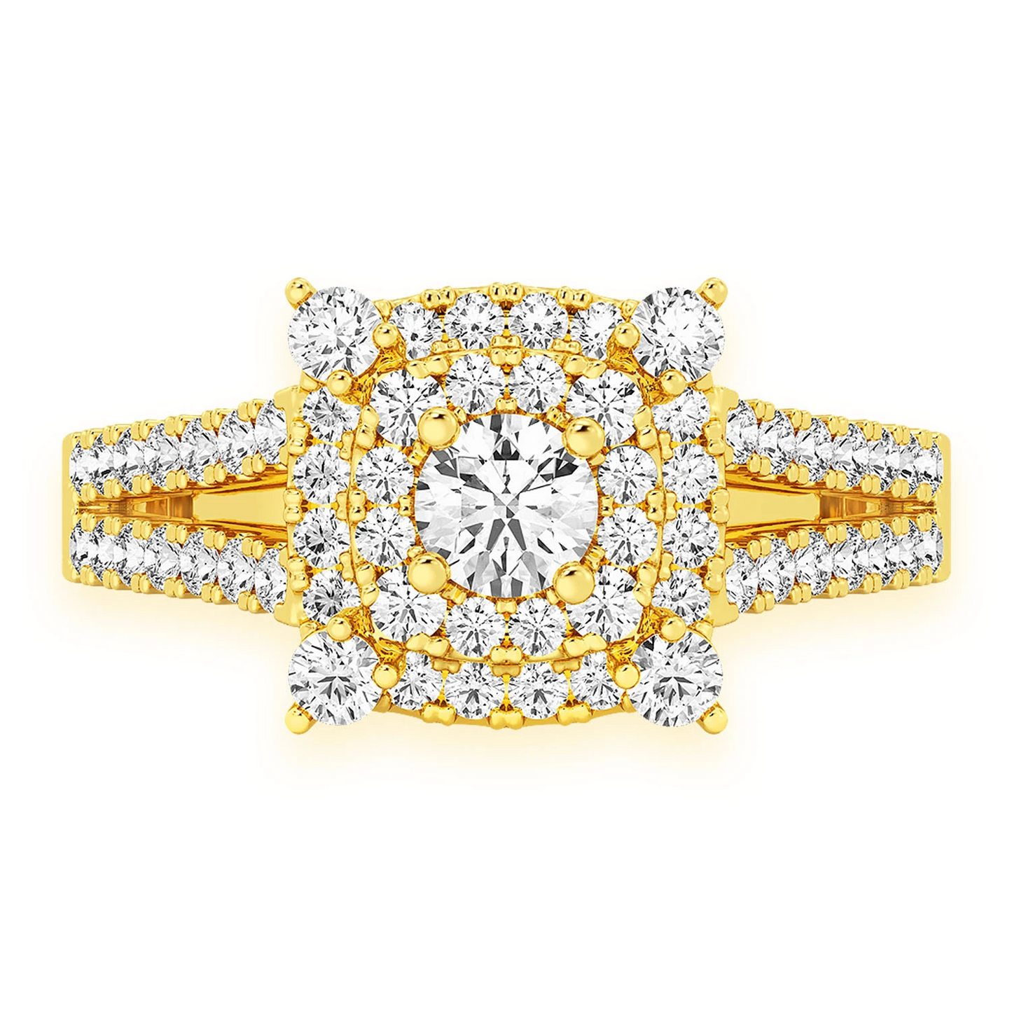 Classic Square & Round Diamond Ring in 14K yellow gold, front view