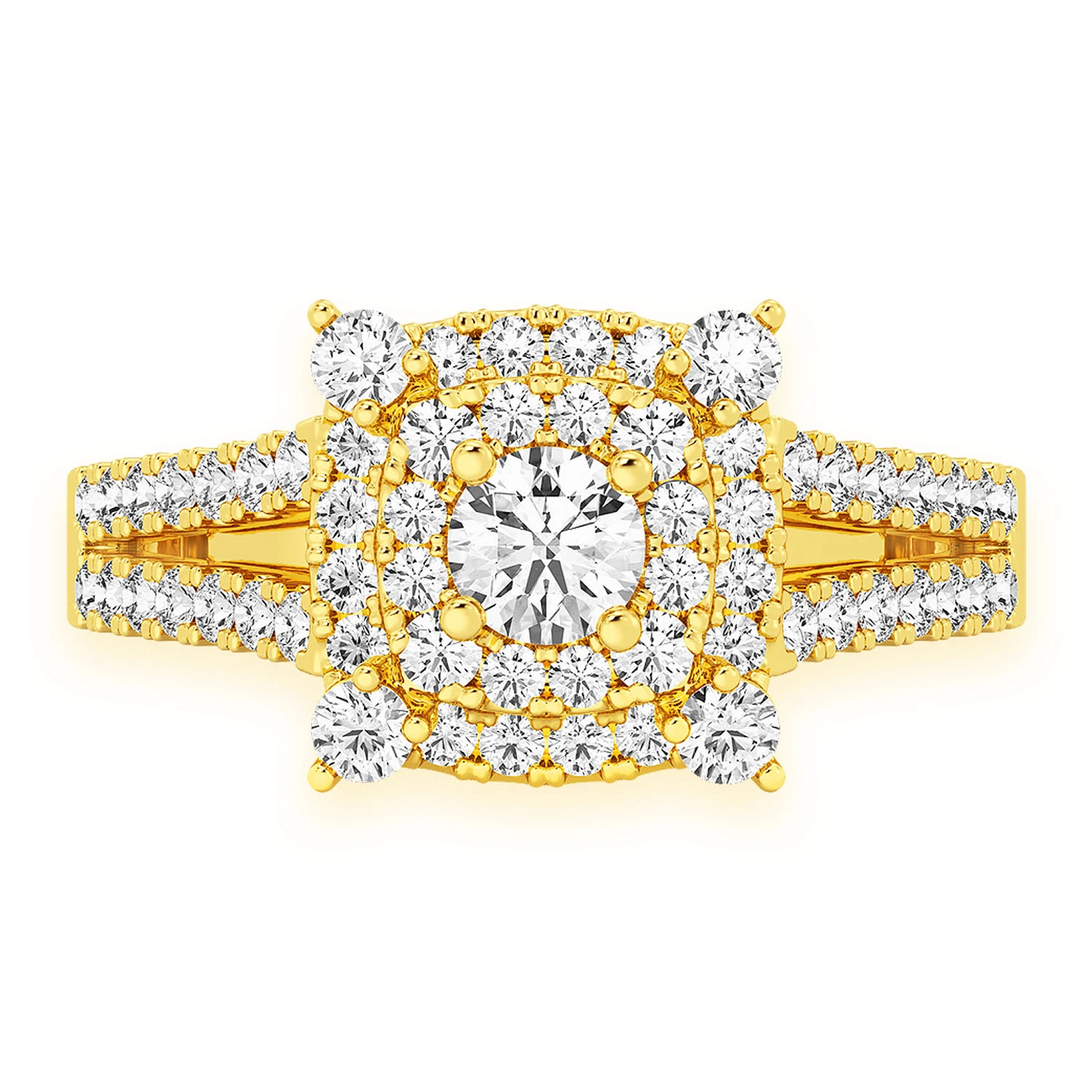 Classic Square & Round Diamond Ring in 14K yellow gold, front view
