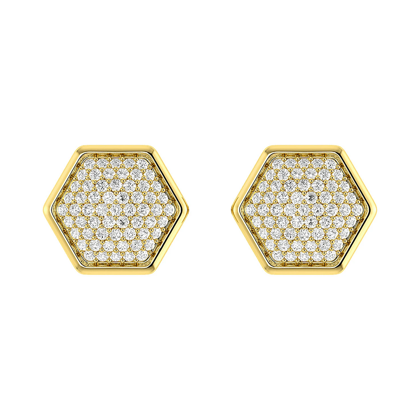 Hexagon Cluster Diamond Stud Earrings in 14K yellow gold, front view