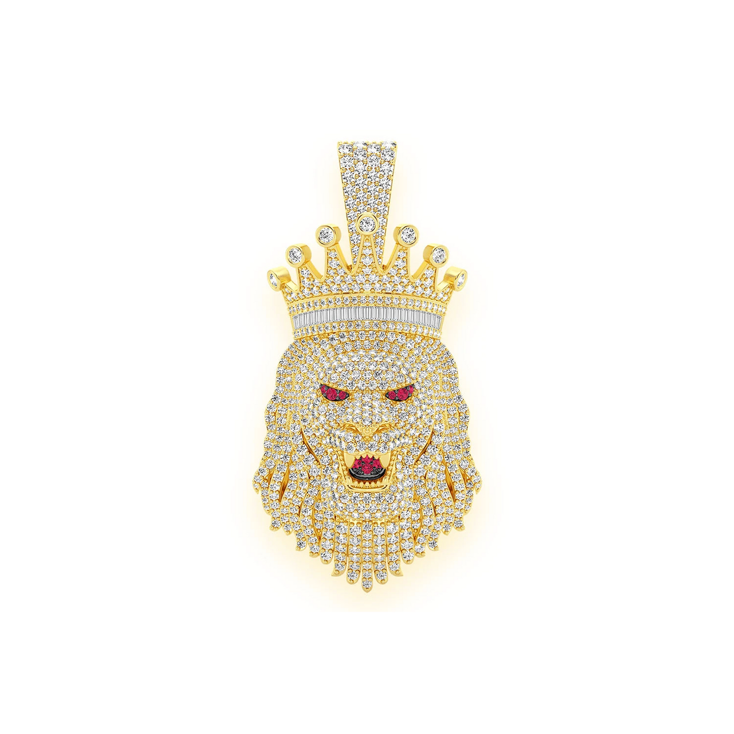 King Crown Lion Diamond Pendant in 14K yellow gold, front view