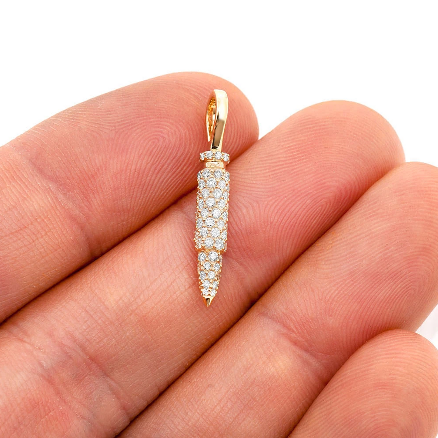 Bullet Diamond Pendant in 14K yellow gold, angled view
