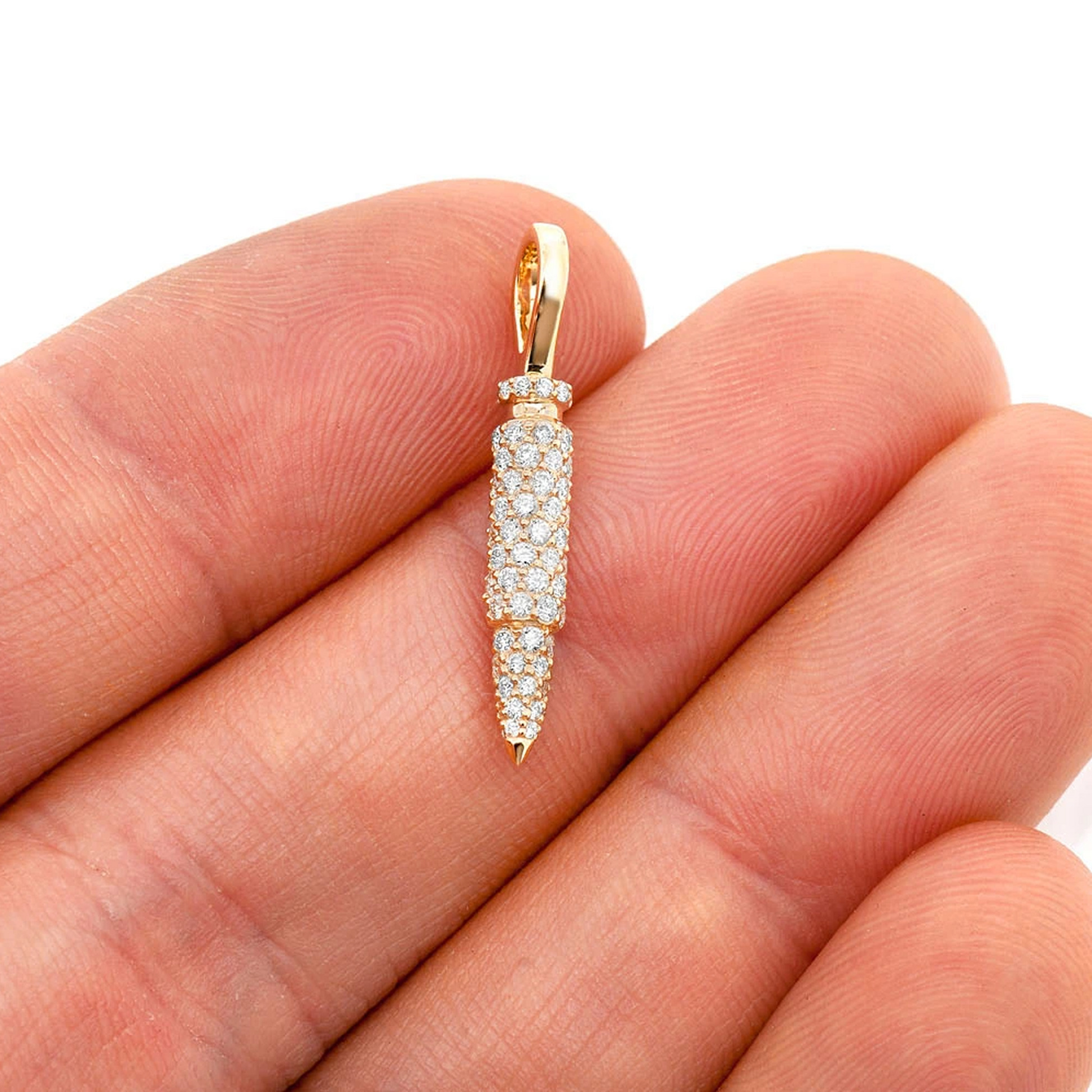 Bullet Diamond Pendant in 14K yellow gold, angled view