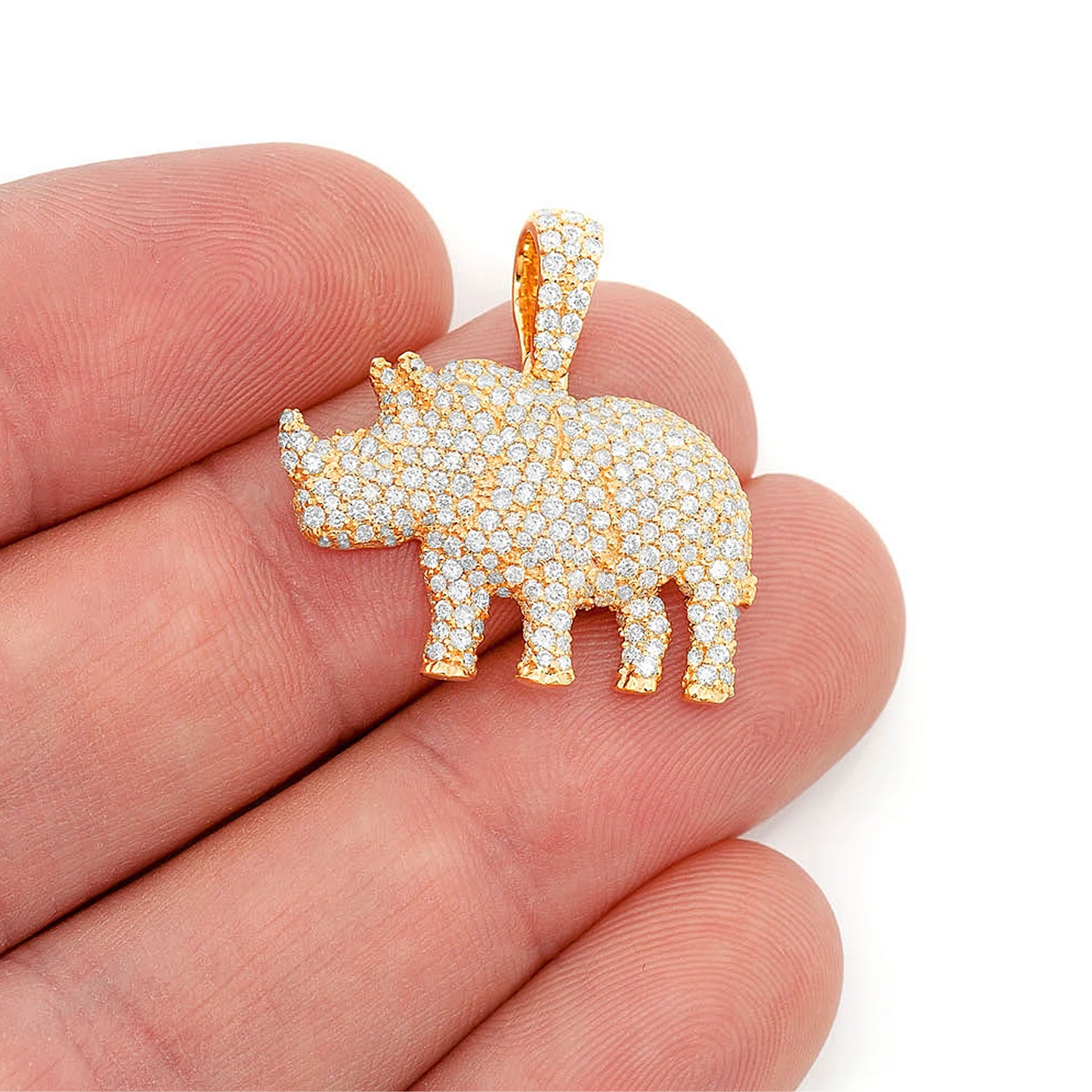 Rhino Diamond Pendant in 14K yellow gold, angled view