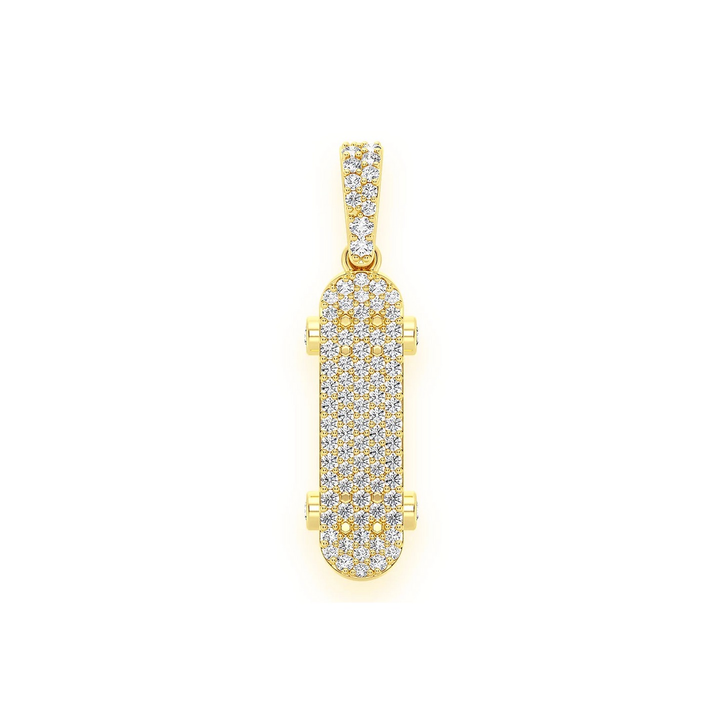 Skateboard Diamond Pendant in 14K yellow gold, front view