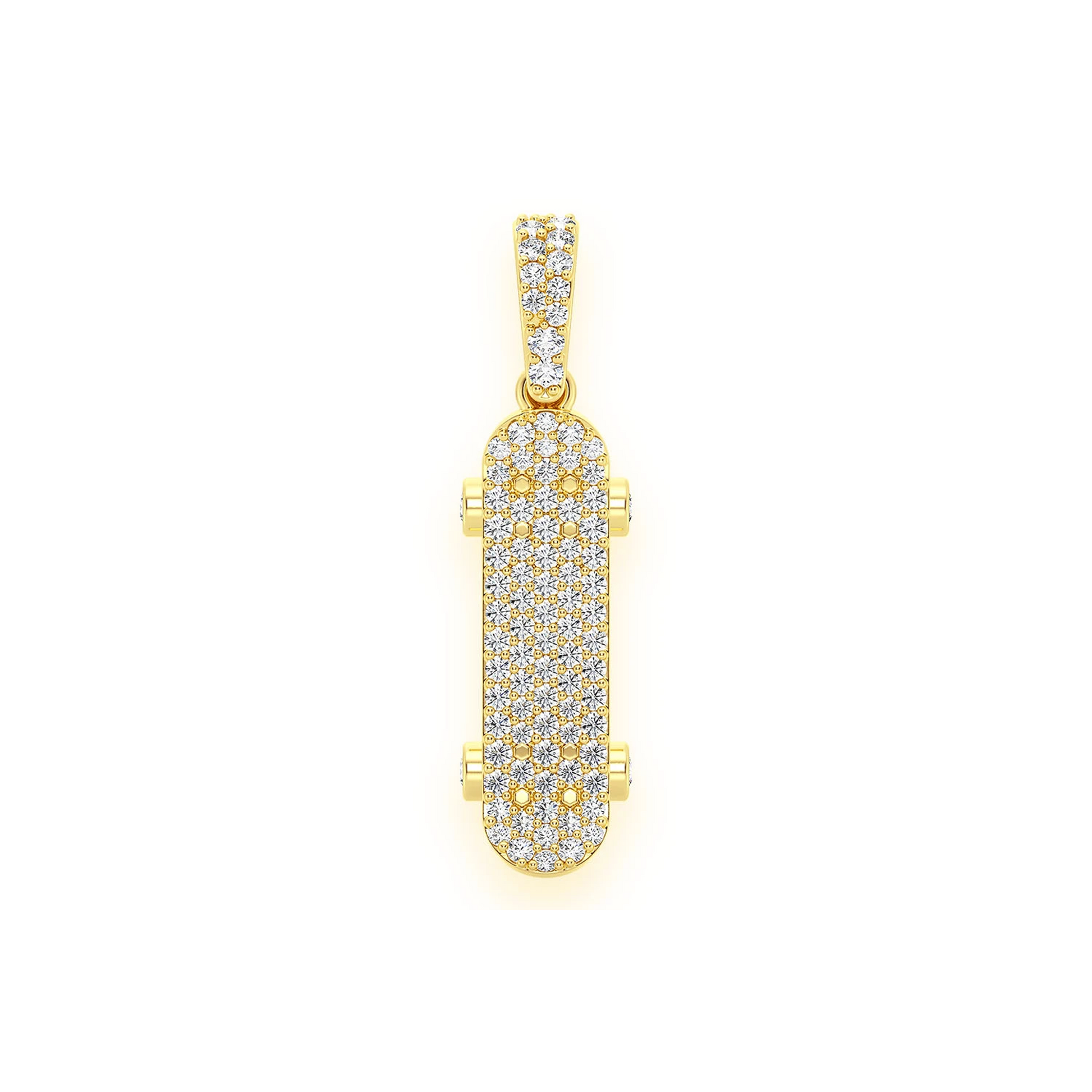Skateboard Diamond Pendant in 14K yellow gold, front view