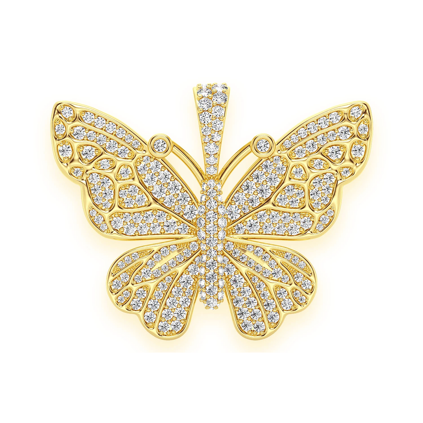 Statement Butterfly Diamond Pendant in 14K yellow gold, front view