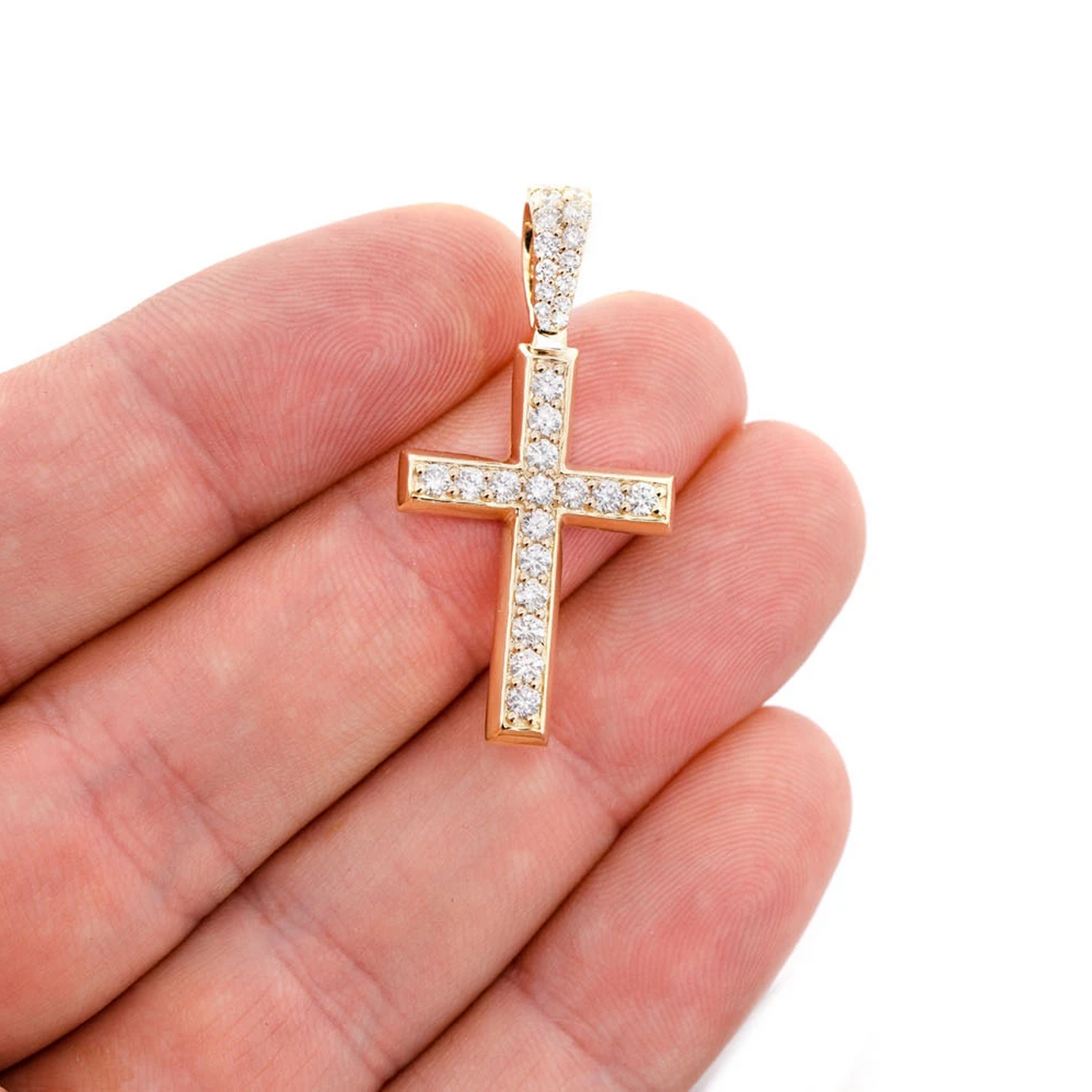Angle Diamond Cross in 14K yellow gold, Statement | 1.15ctw, angled view