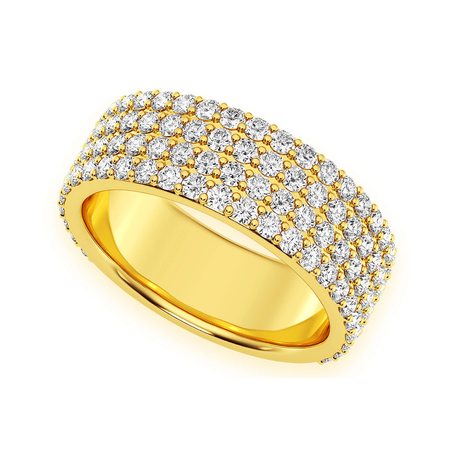 Four Row Band Ring in 14K yellow gold, angled view
