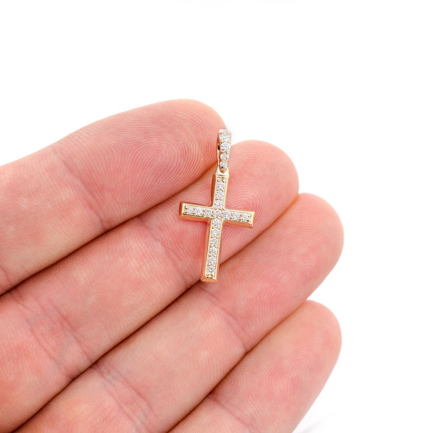 Angle Diamond Cross in 14K yellow gold, Signature | 0.33ctw, angled view