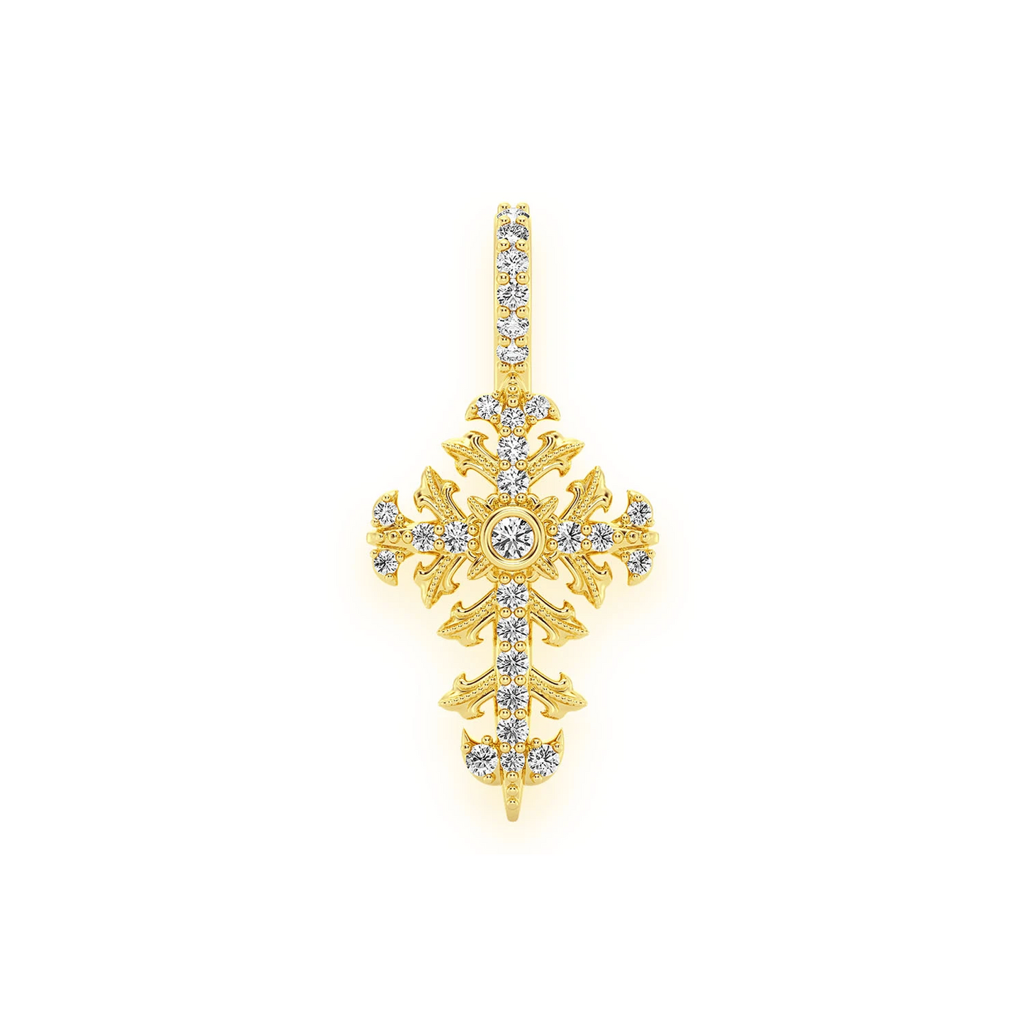 Filigree Diamond Cross Pendant in 14K yellow gold, Statement | 0.50ctw, front view