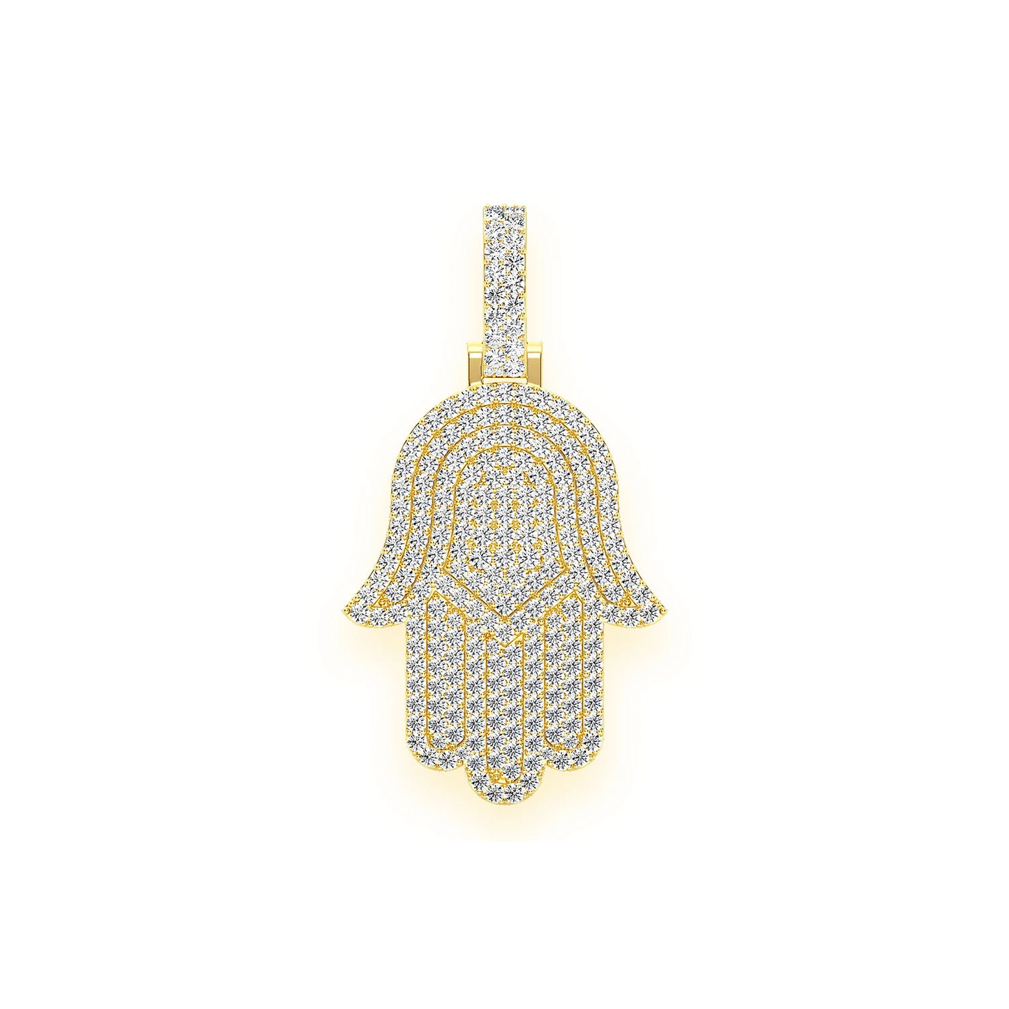Pavé Hamsa Diamond Pendant in 14K yellow gold, Statement | 10.00ctw, front view