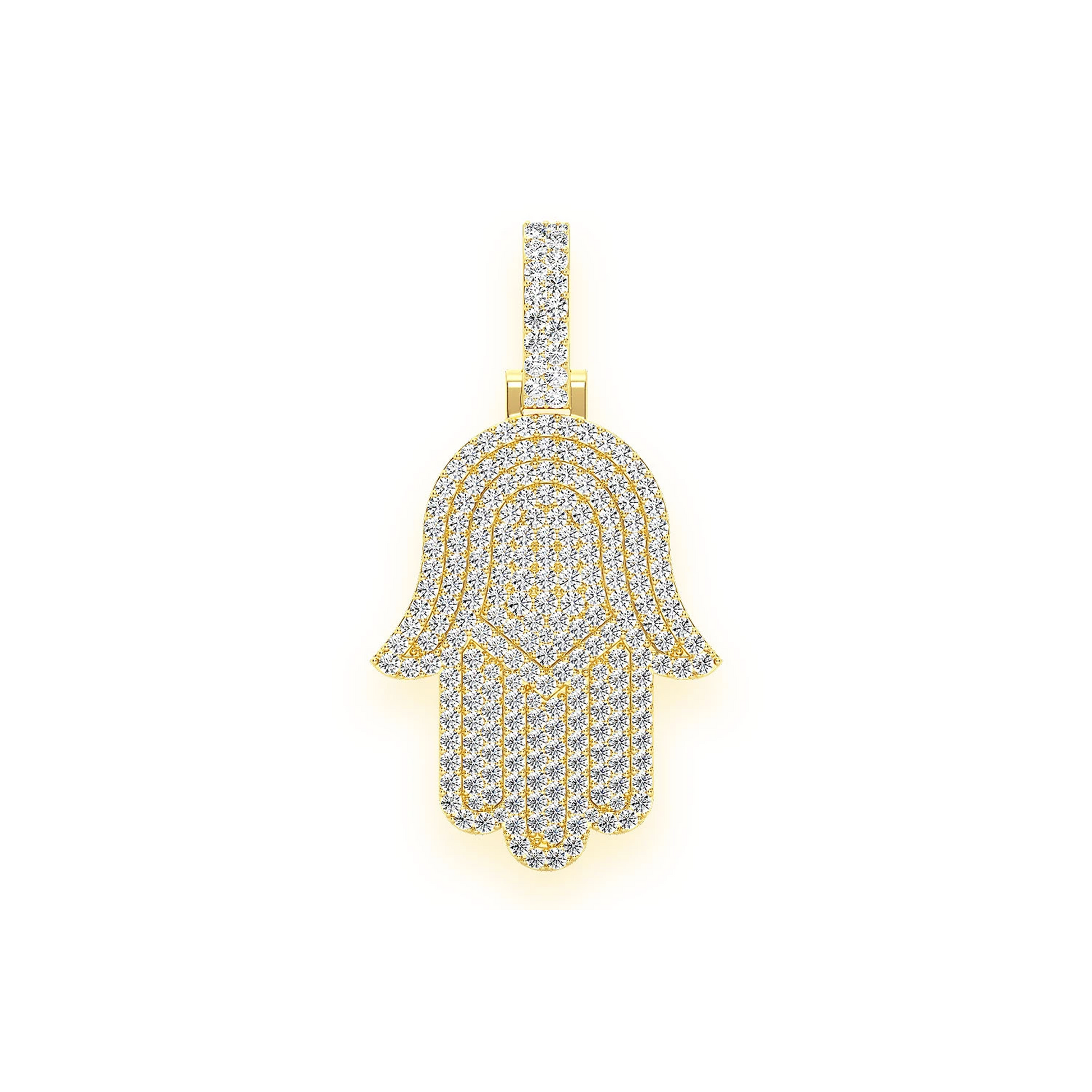 Pavé Hamsa Diamond Pendant in 14K yellow gold, Statement | 10.00ctw, front view