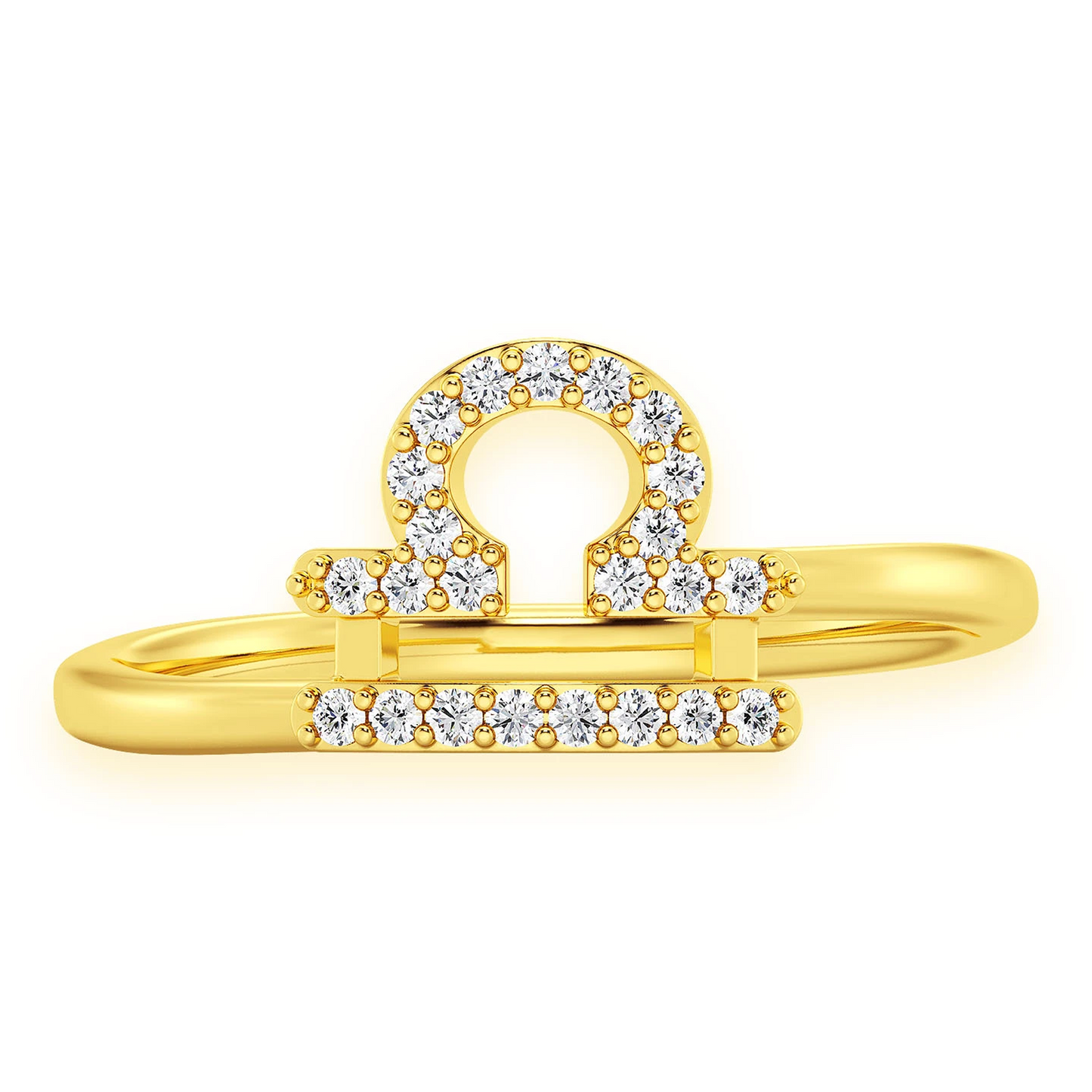 Zodiac Diamond Ring in 14K yellow gold, Libra design, front view