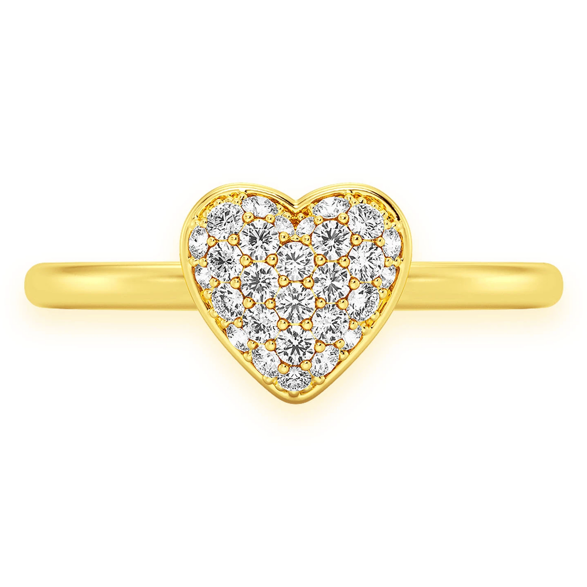 Bubbly Heart Diamond Ring in 14K yellow gold, 0.20ctw, front view