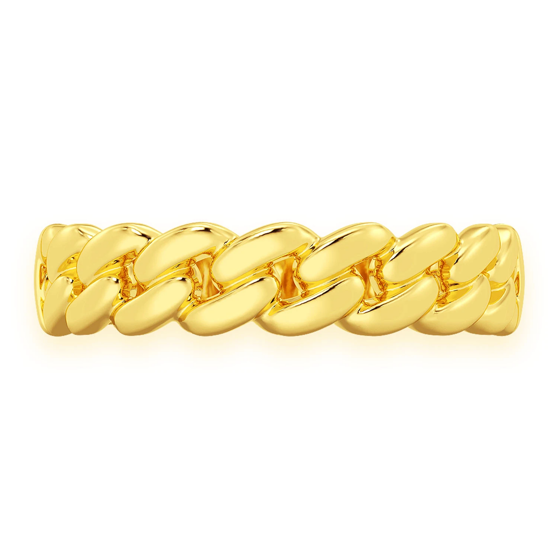 Solid Gold Cuban Ring in 14K yellow gold, front view 2