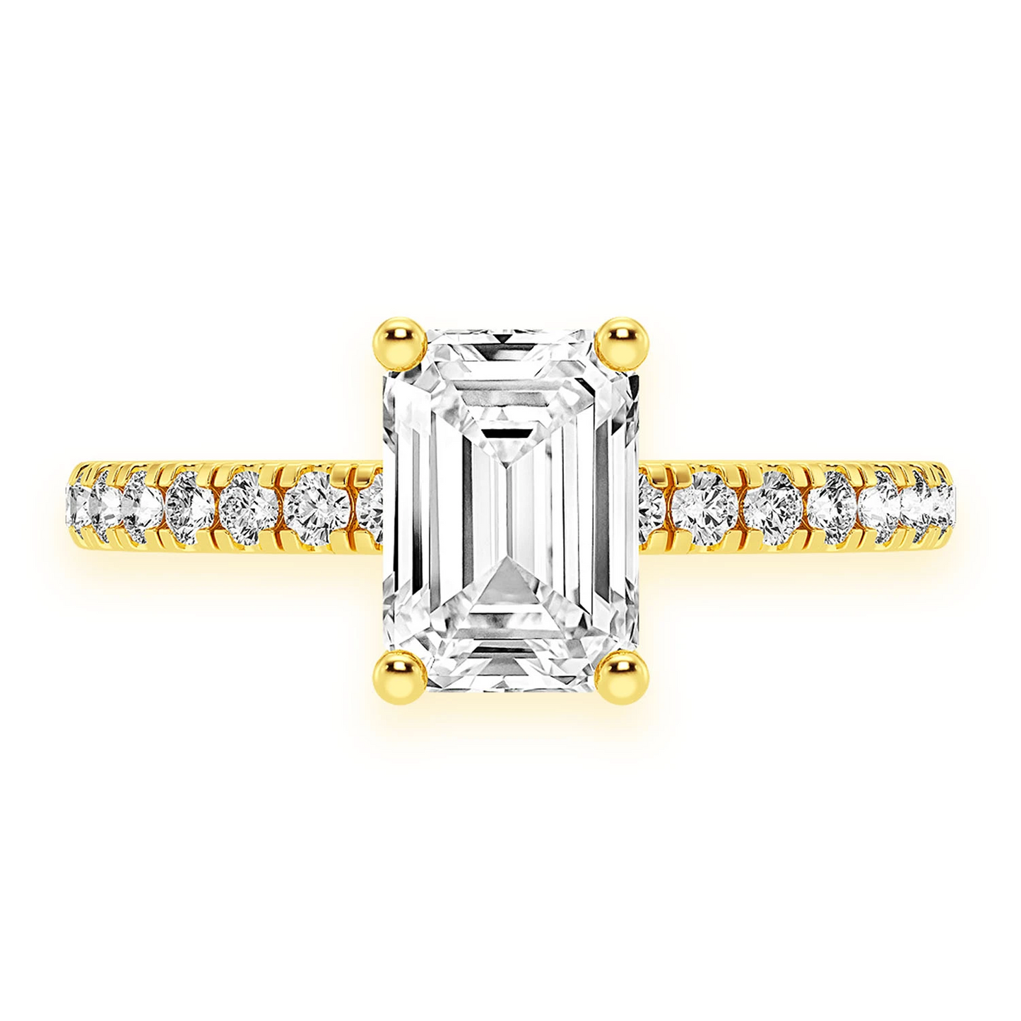 1ct Emerald Cut Under Halo Diamond Ring in 14K yellow gold, front view
