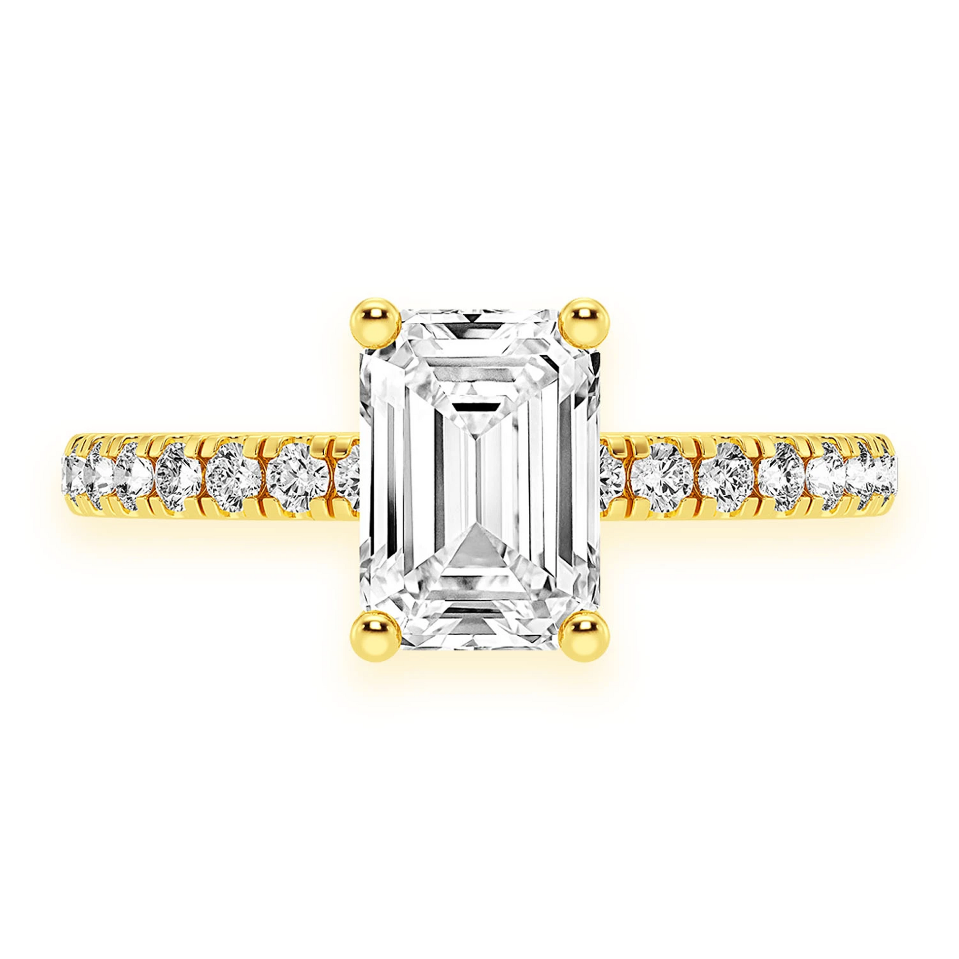 1ct Emerald Cut Under Halo Diamond Ring in 14K yellow gold, front view