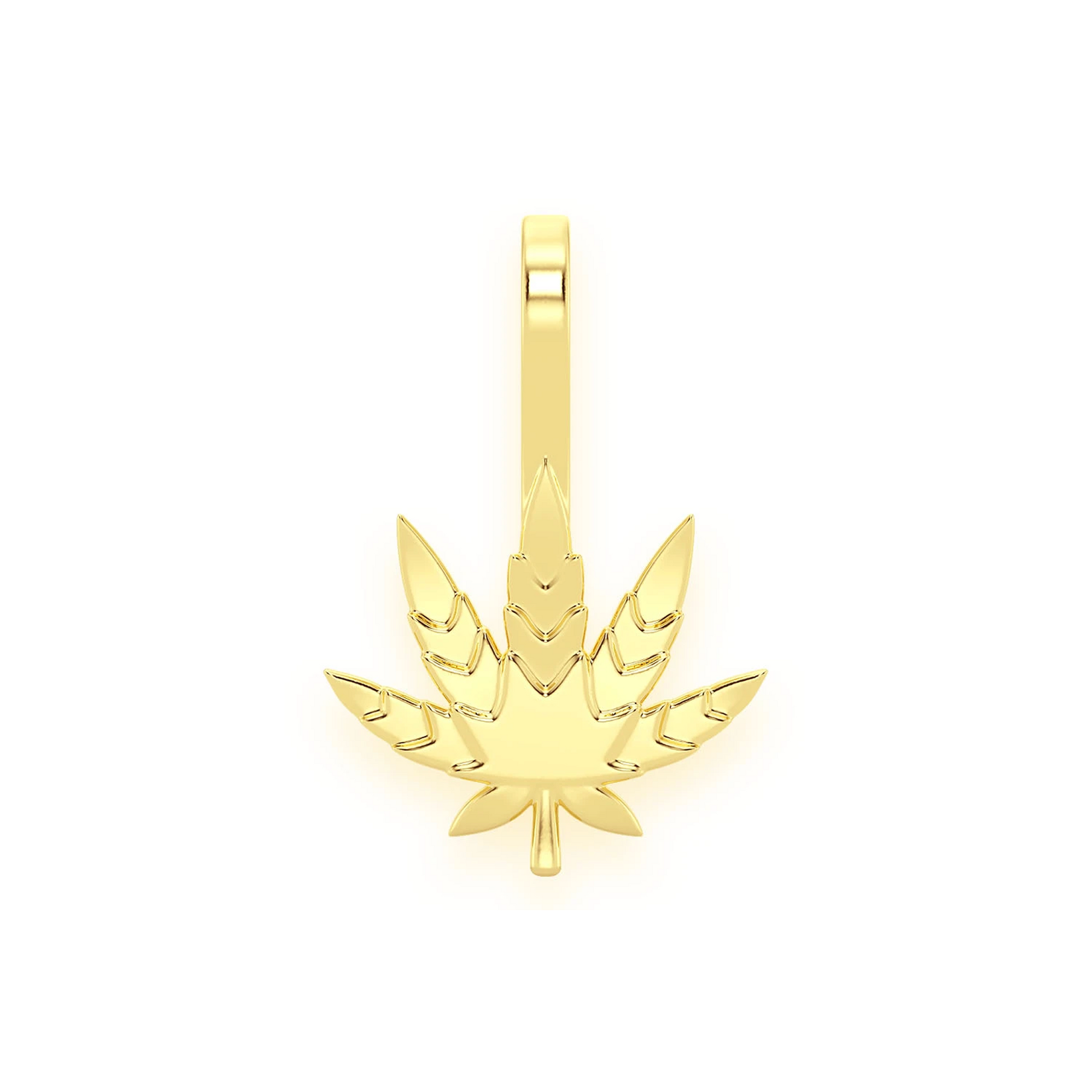 Cannabis Leaf Diamond Pendant in 14K yellow gold, Pure | Solid Gold, front view