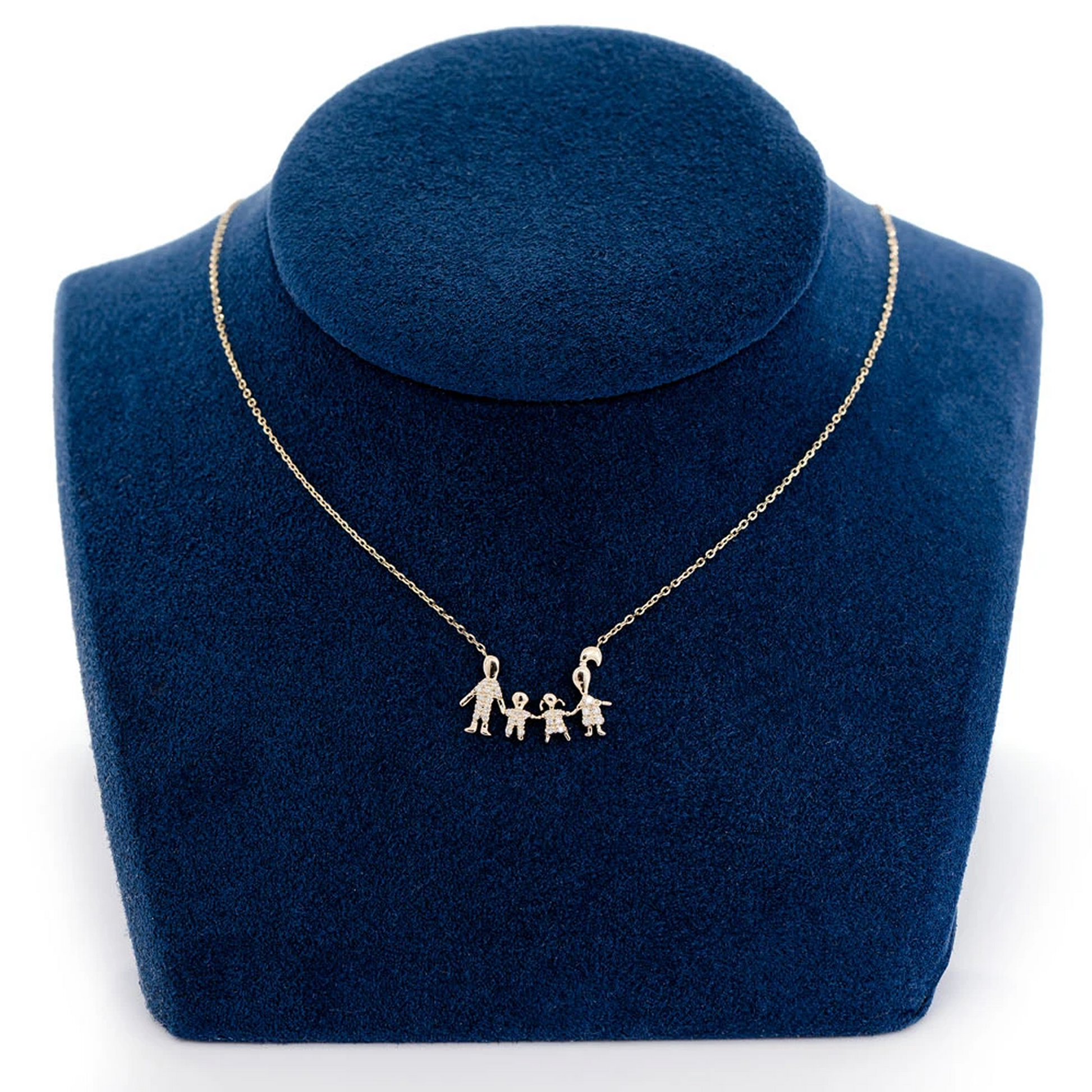 Family of Four Diamond Necklace in 14K yellow gold, alternate view