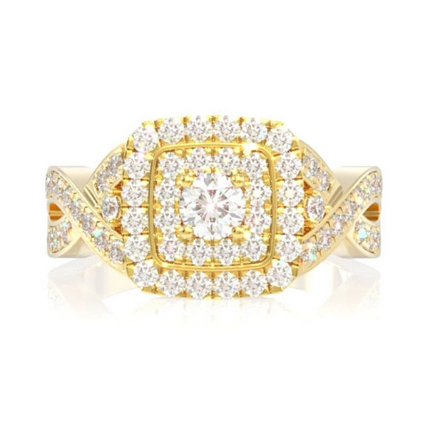Twisted Shank Double Square Halo Ring