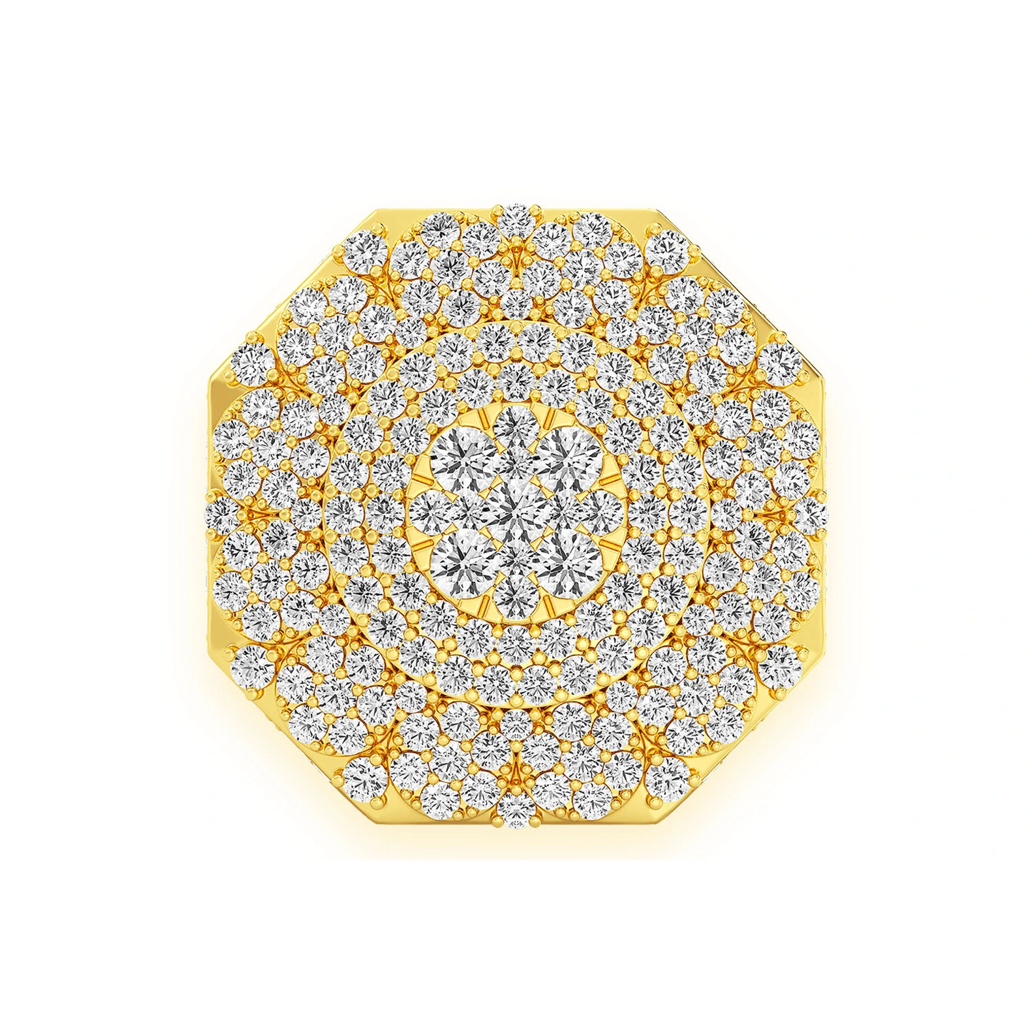 Multi Halo Diamond Signet Ring in 14K yellow gold, front view