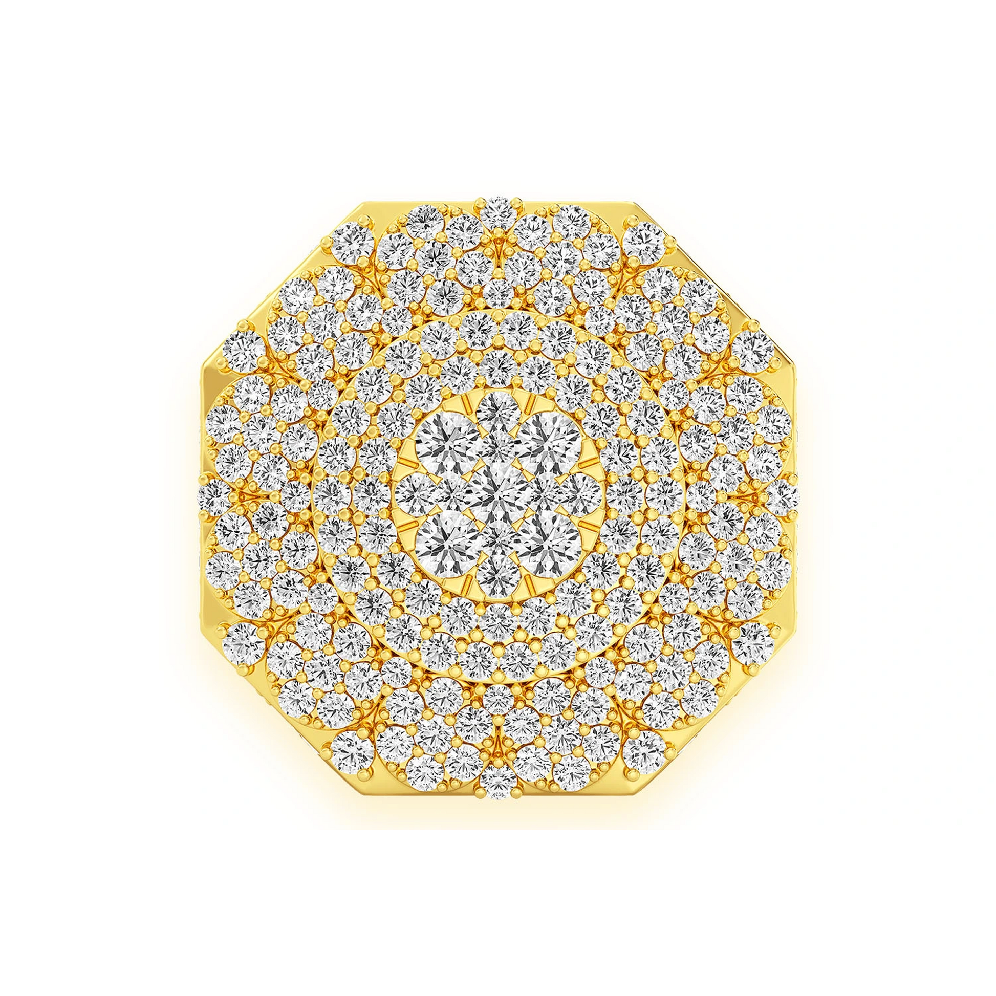 Multi Halo Diamond Signet Ring in 14K yellow gold, front view