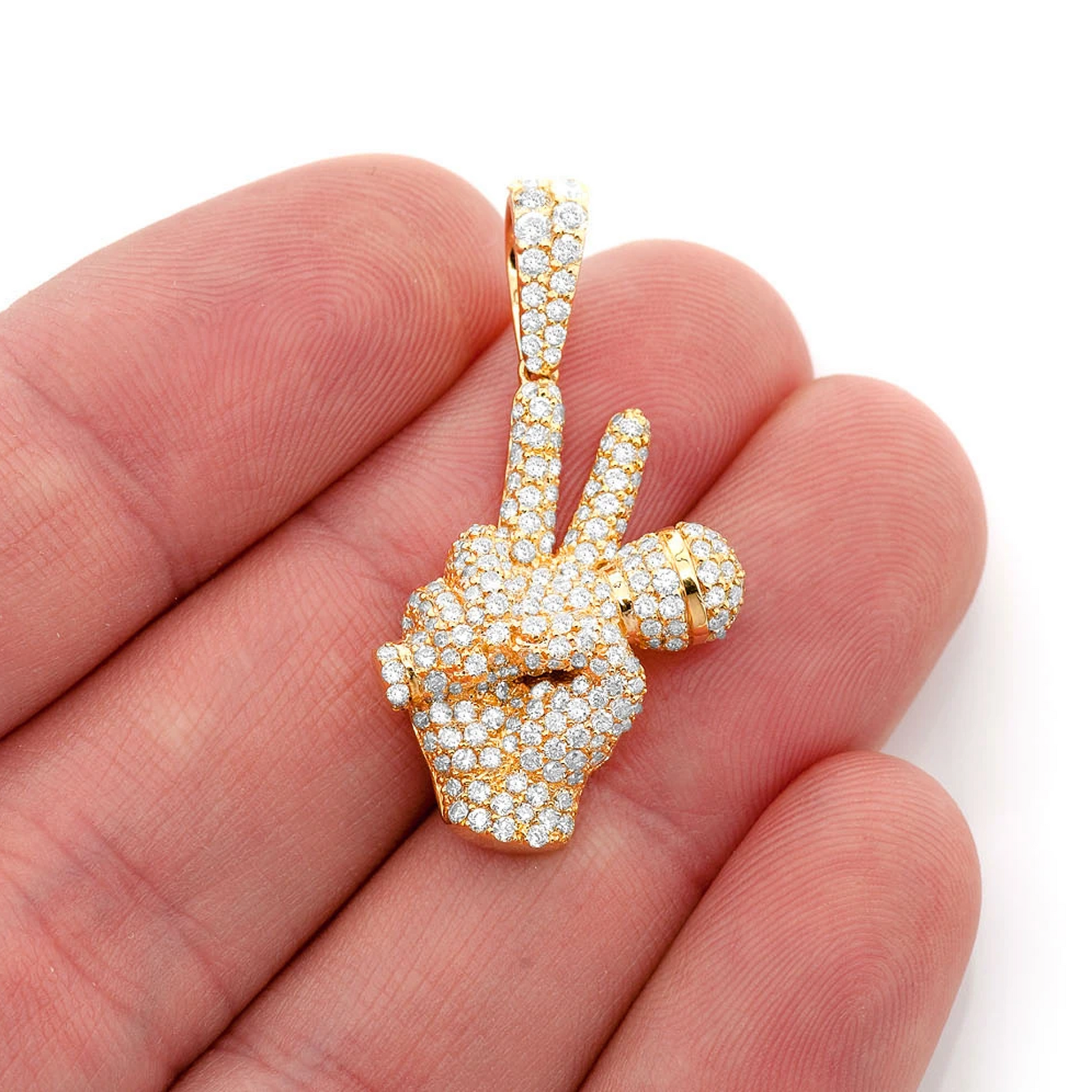 Peace Sign Microphone Diamond Pendant in 14K yellow gold, angled view