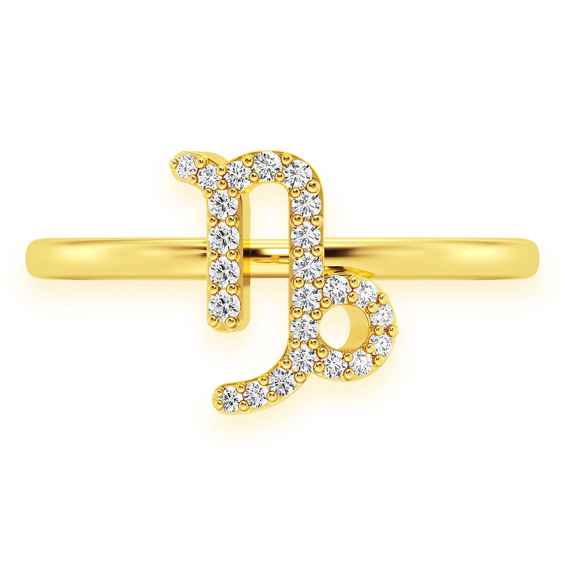 Zodiac Diamond Ring in 14K yellow gold, Capricorn design, front view