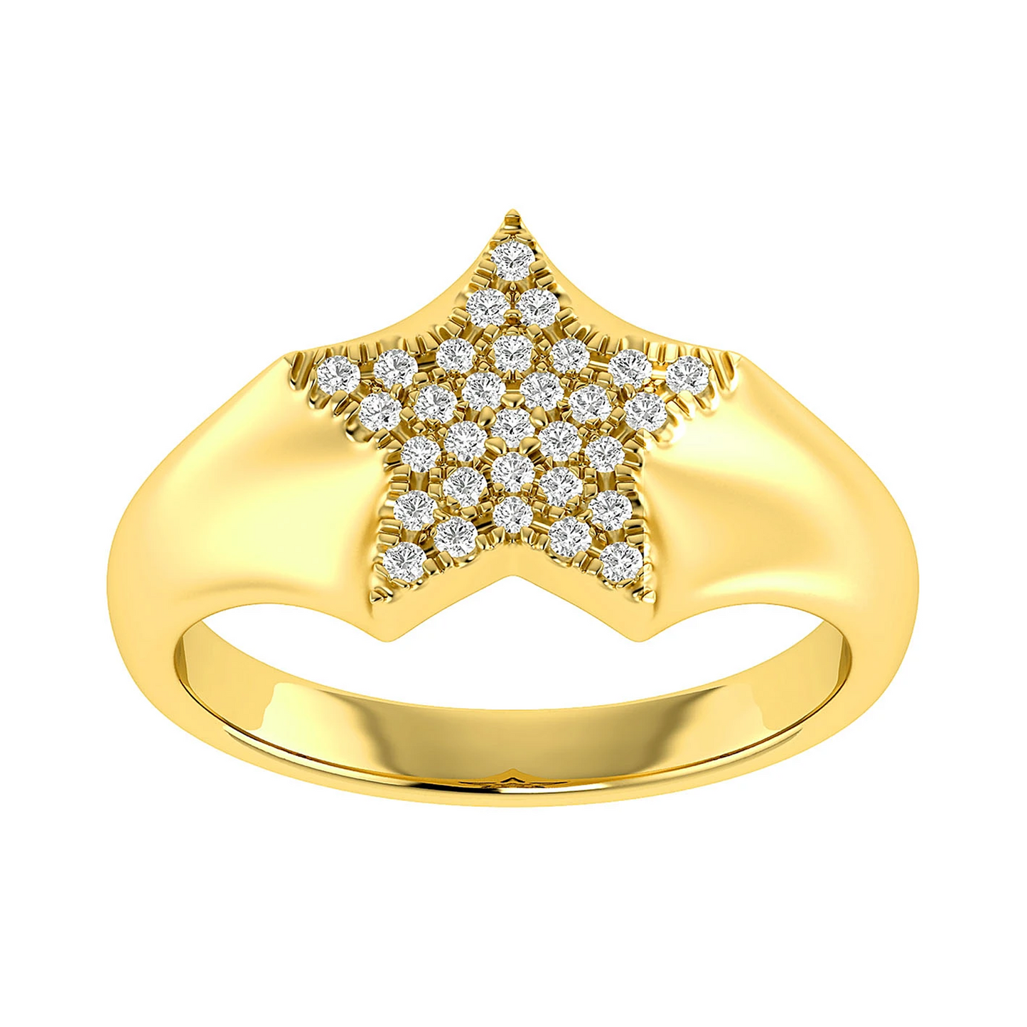 Star Signet Diamond Ring in 14K yellow gold, detail view