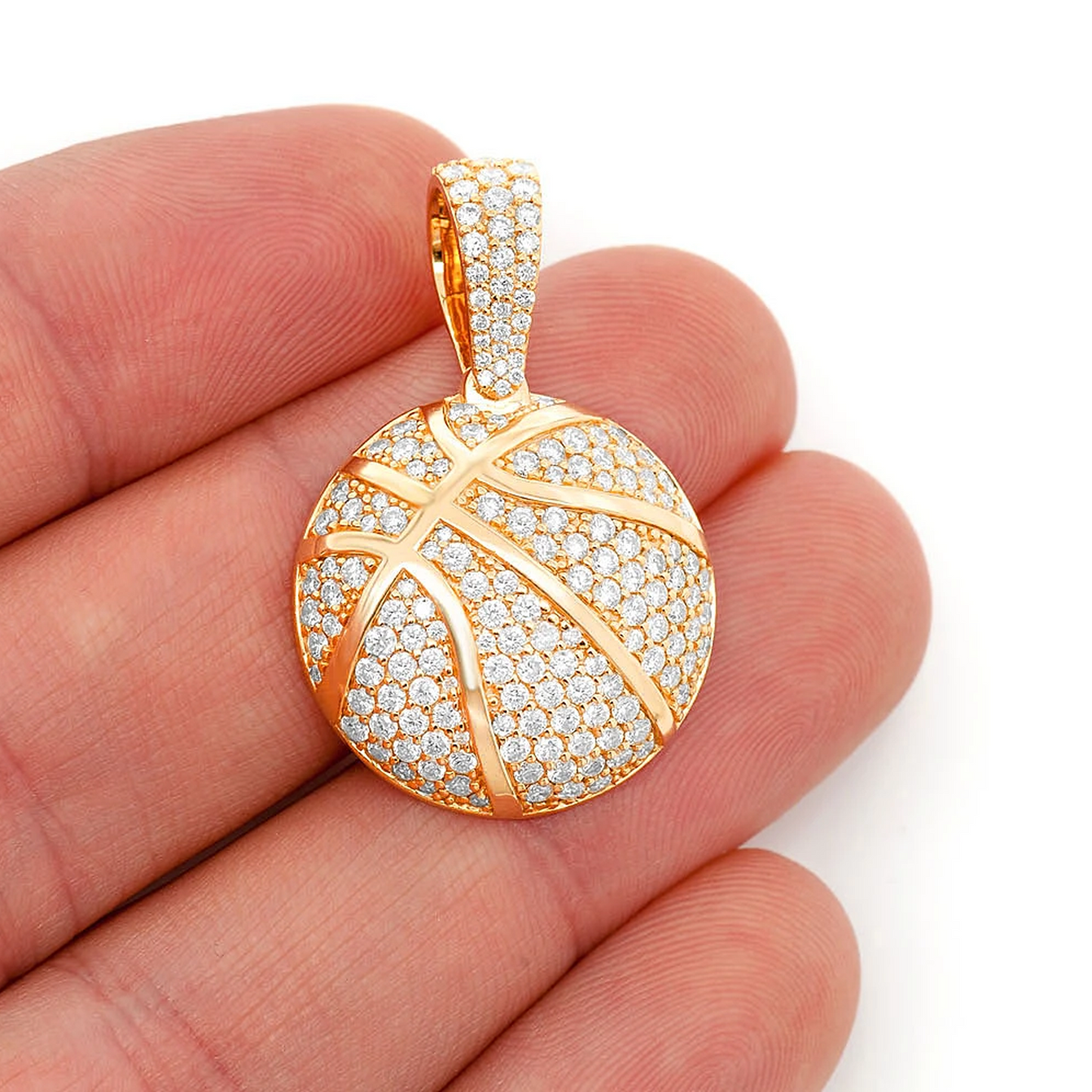Basketball Diamond Pendant in 14K yellow gold, Statement | 2.00ctw, angled view