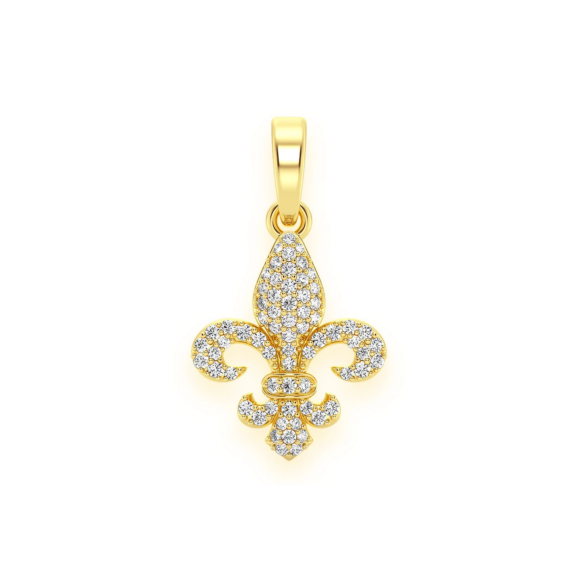 Fleur-De-Lis Diamond Pendant in 14K yellow gold, front view