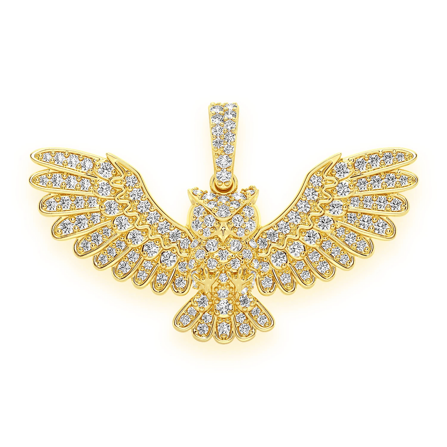 Owl Diamond Pendant in 14K yellow gold, front view