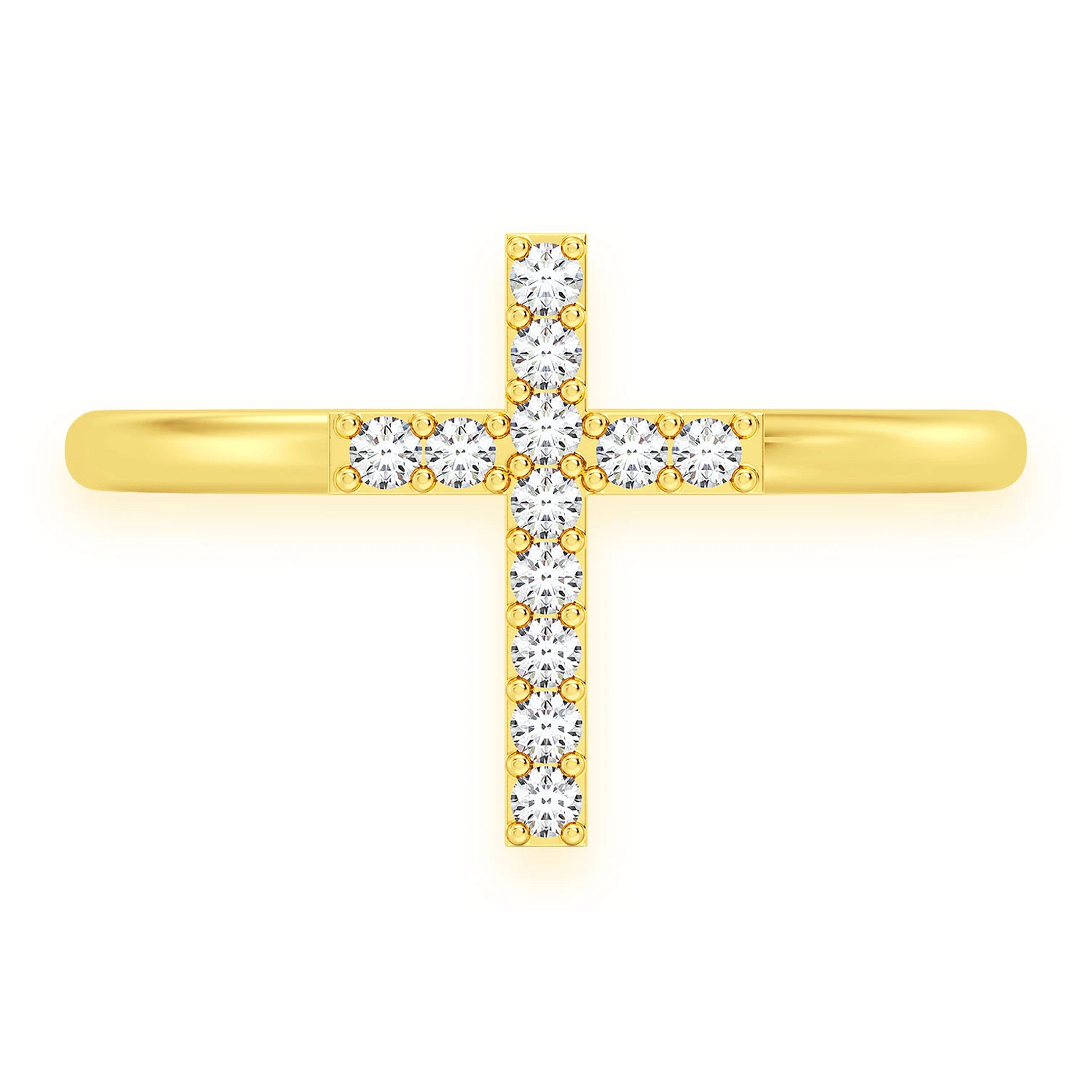 Cross Diamond Ring in 14K yellow gold, front view