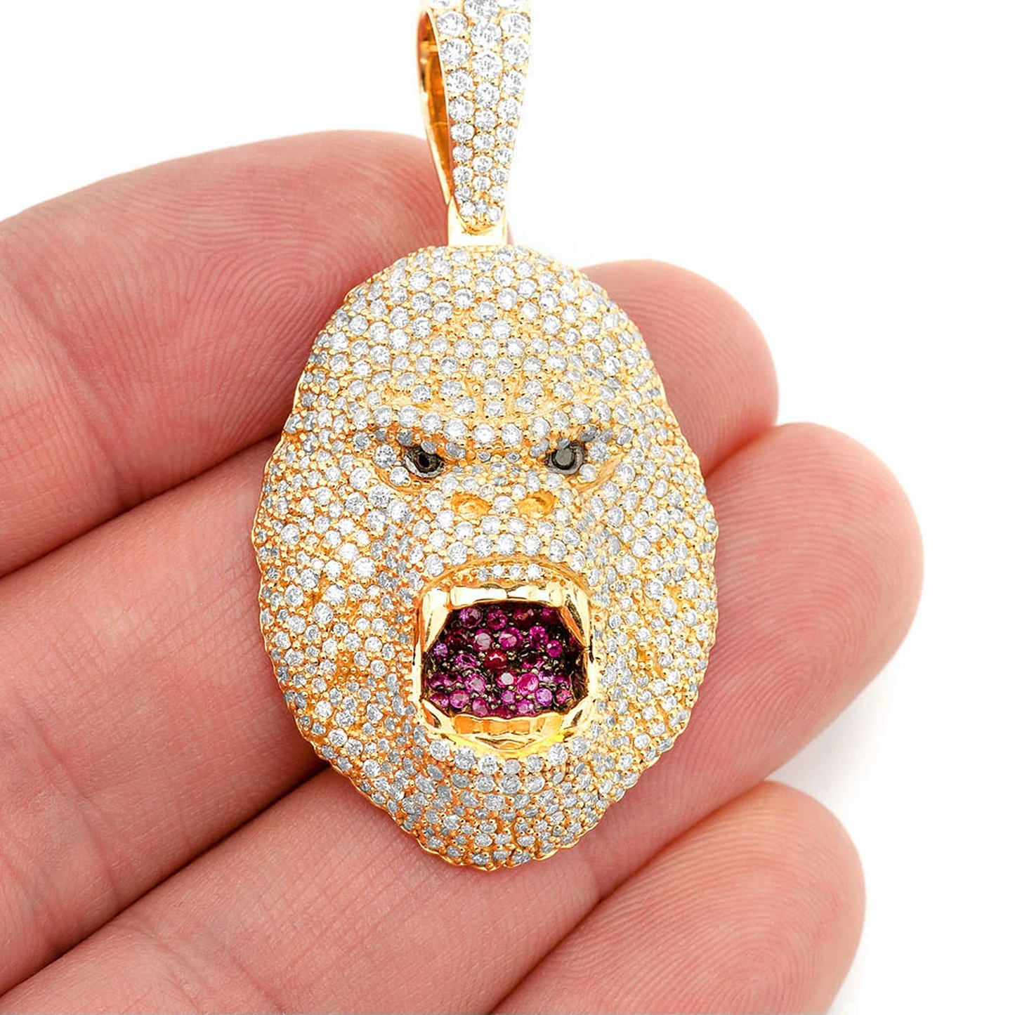 Gorilla Diamond Pendant in 14K yellow gold, angled view
