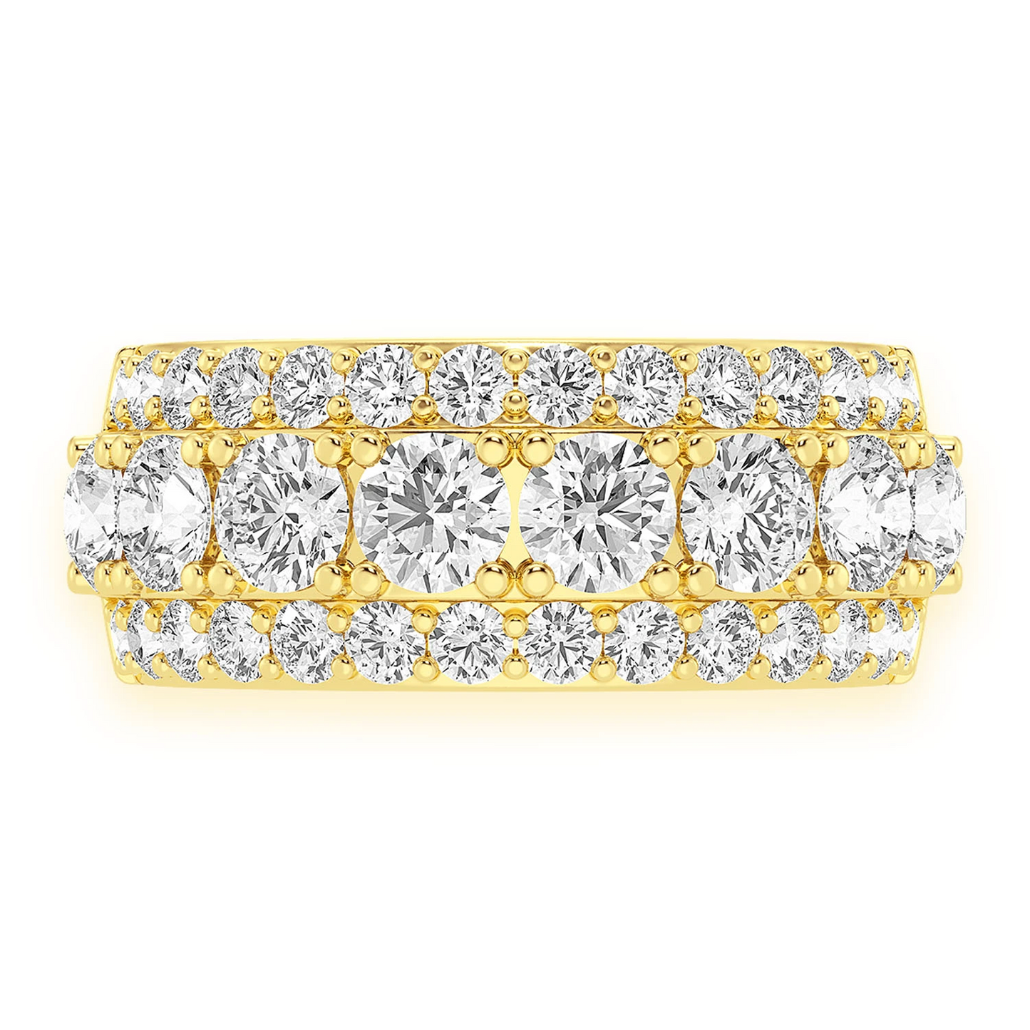 Three Row Diamond Band in 14K yellow gold, front view