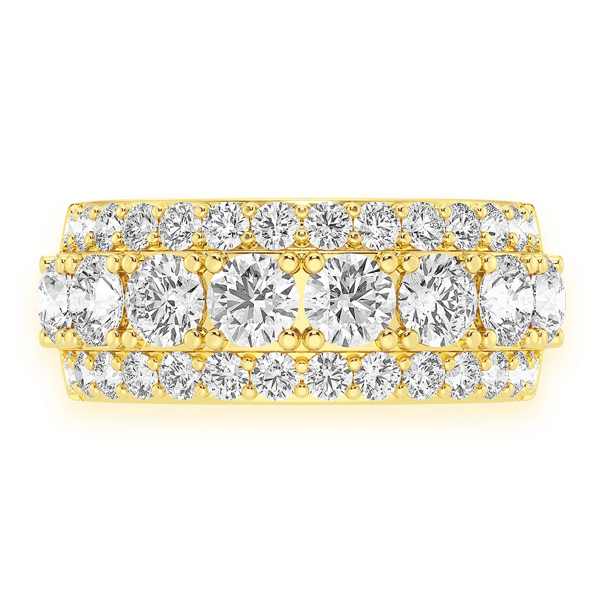 Three Row Diamond Band in 14K yellow gold, front view