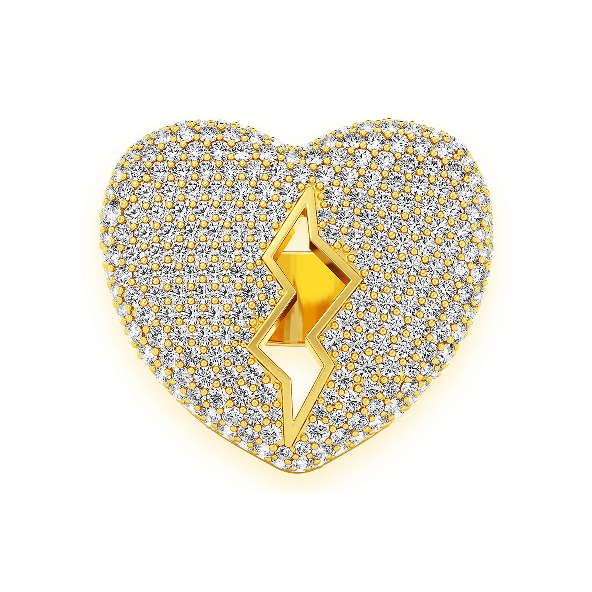 Broken Heart Signet Ring in 14K yellow gold, front view