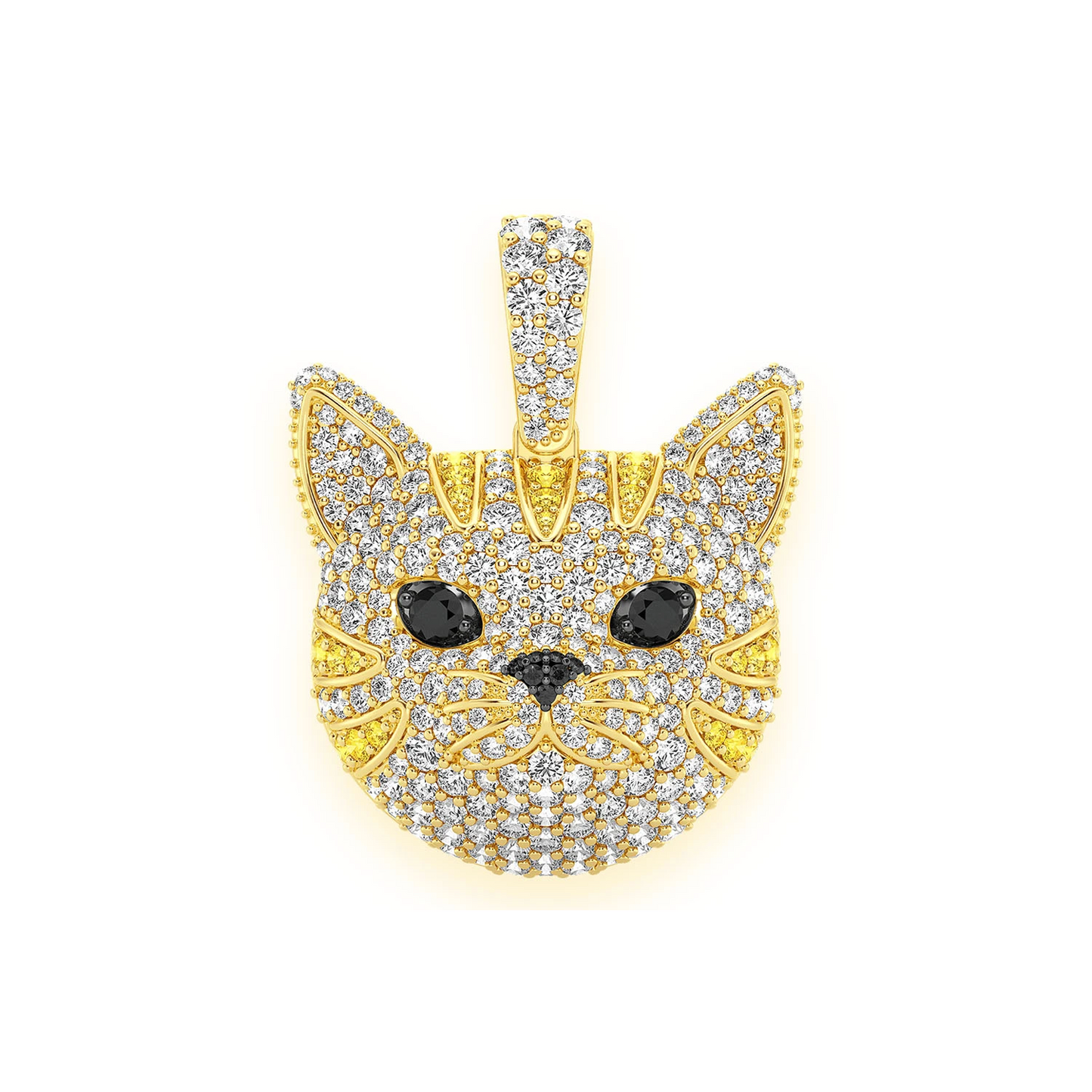 Cat Face Diamond Pendant in 14K yellow gold, front view