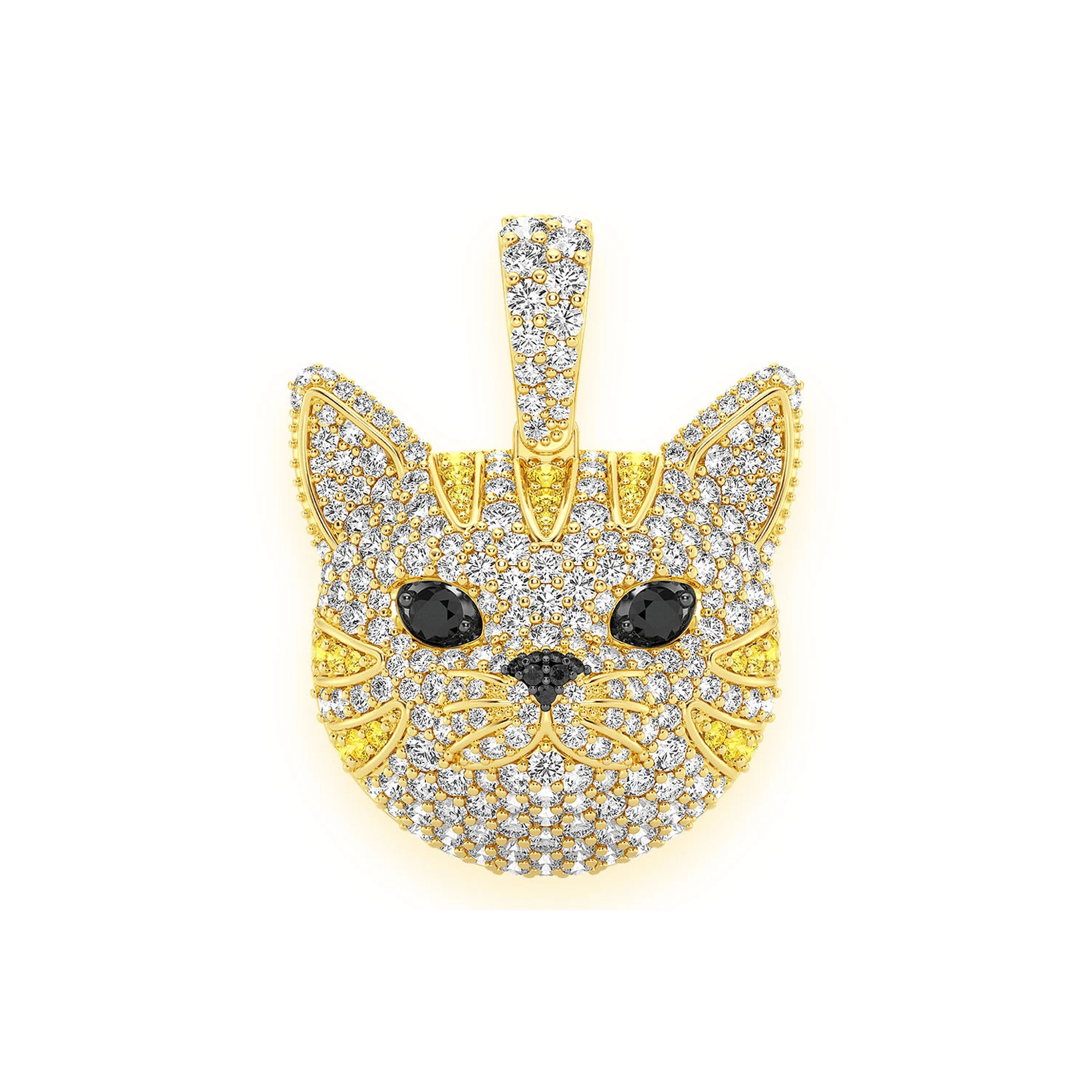 Cat Face Diamond Pendant in 14K yellow gold, front view