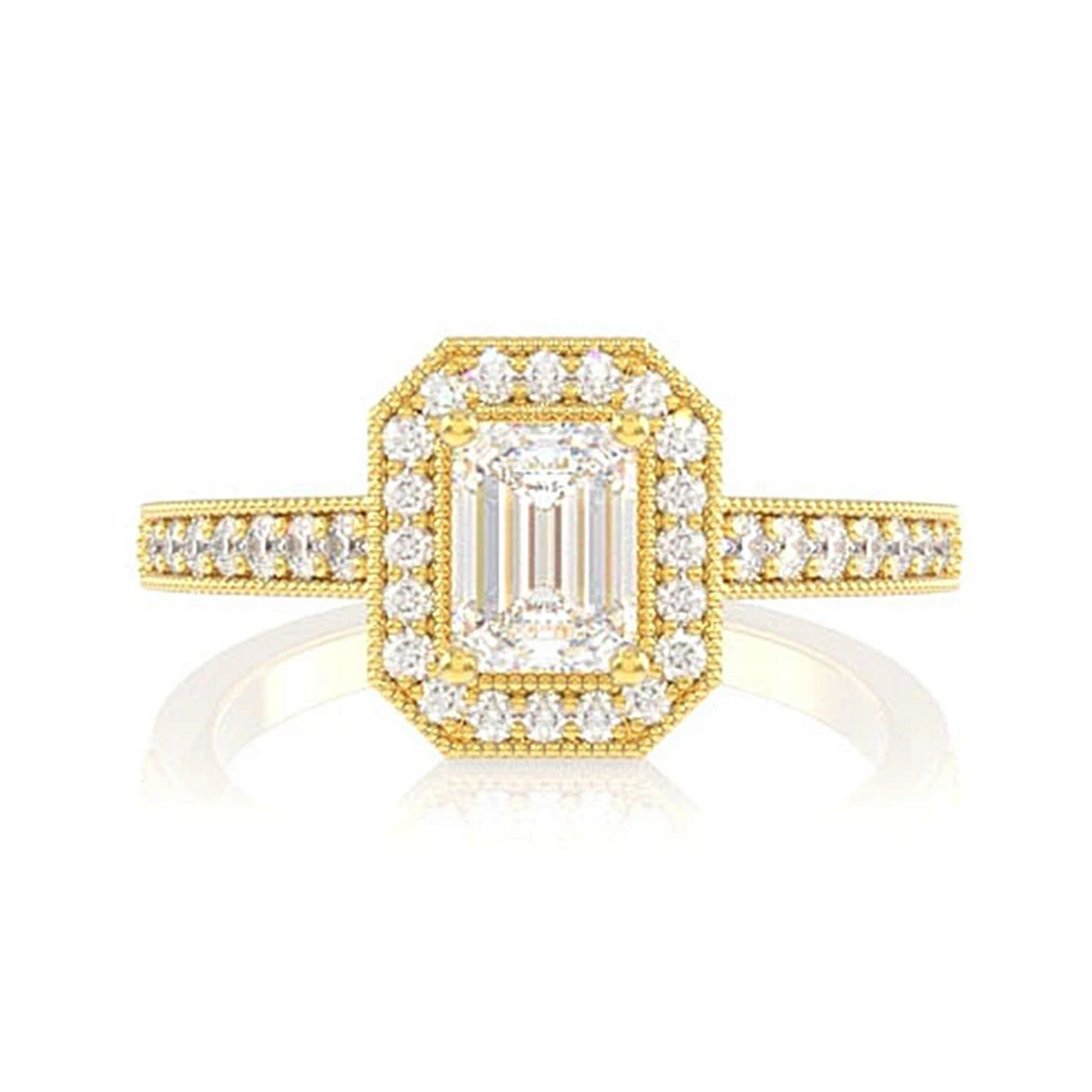 Radiant Halo Engagement Ring in 14K yellow gold, front view