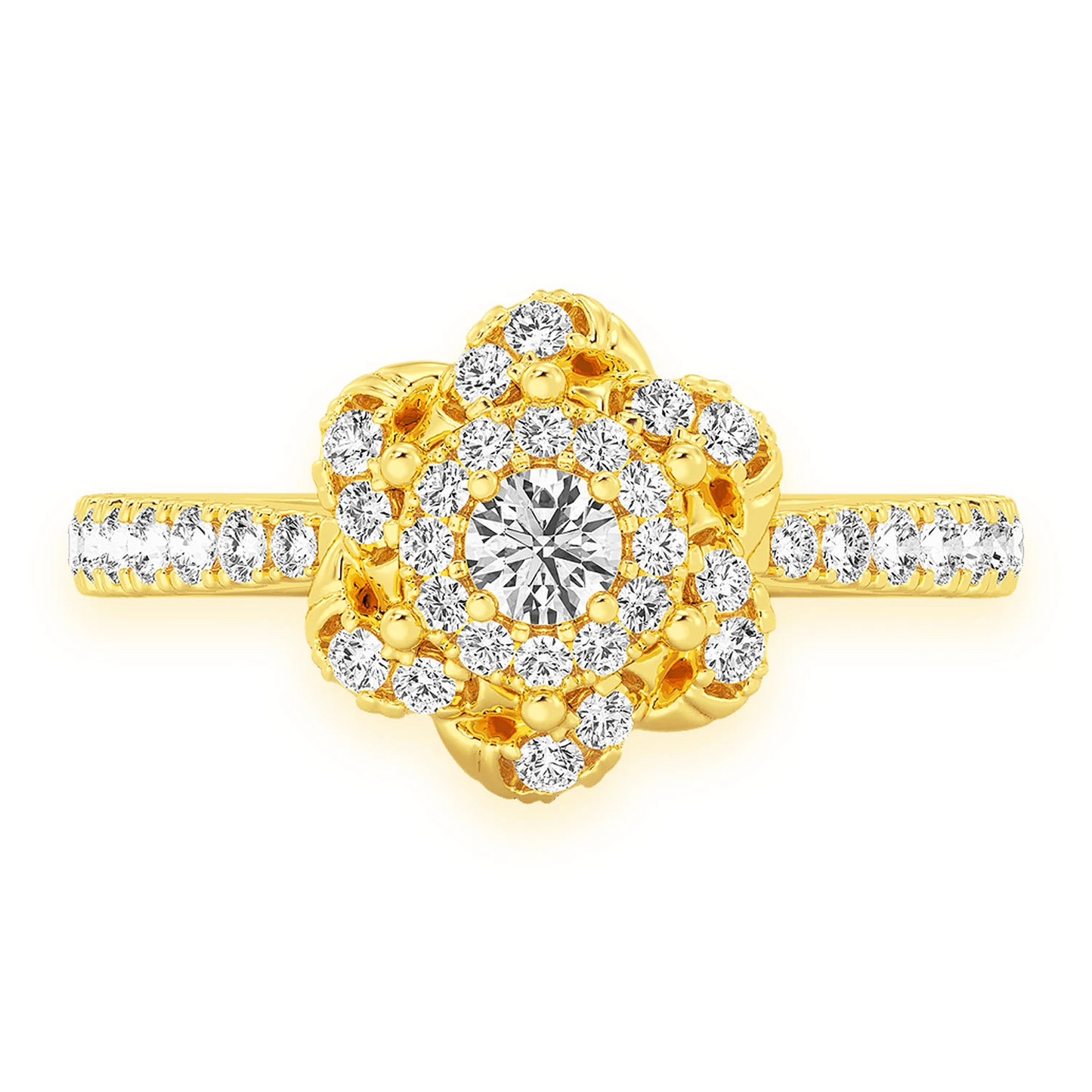 Three Layer Floral Single Band Engagement Ring in 14K yellow gold, front view