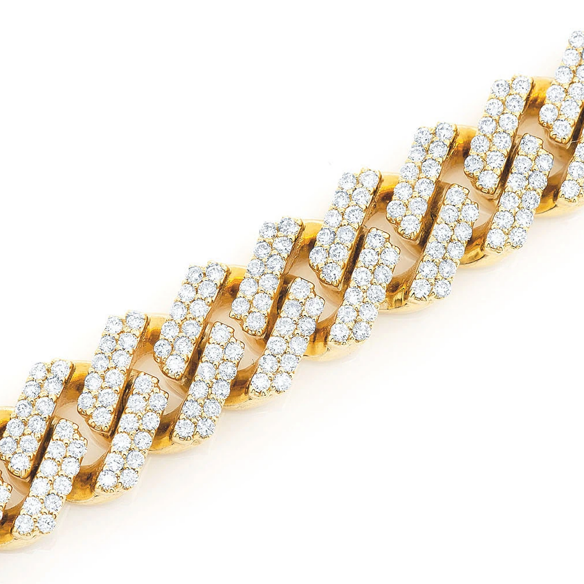 Raised Cuban Diamond Bracelet in 14K yellow gold, 11mm | 8.50ctw width, detail view