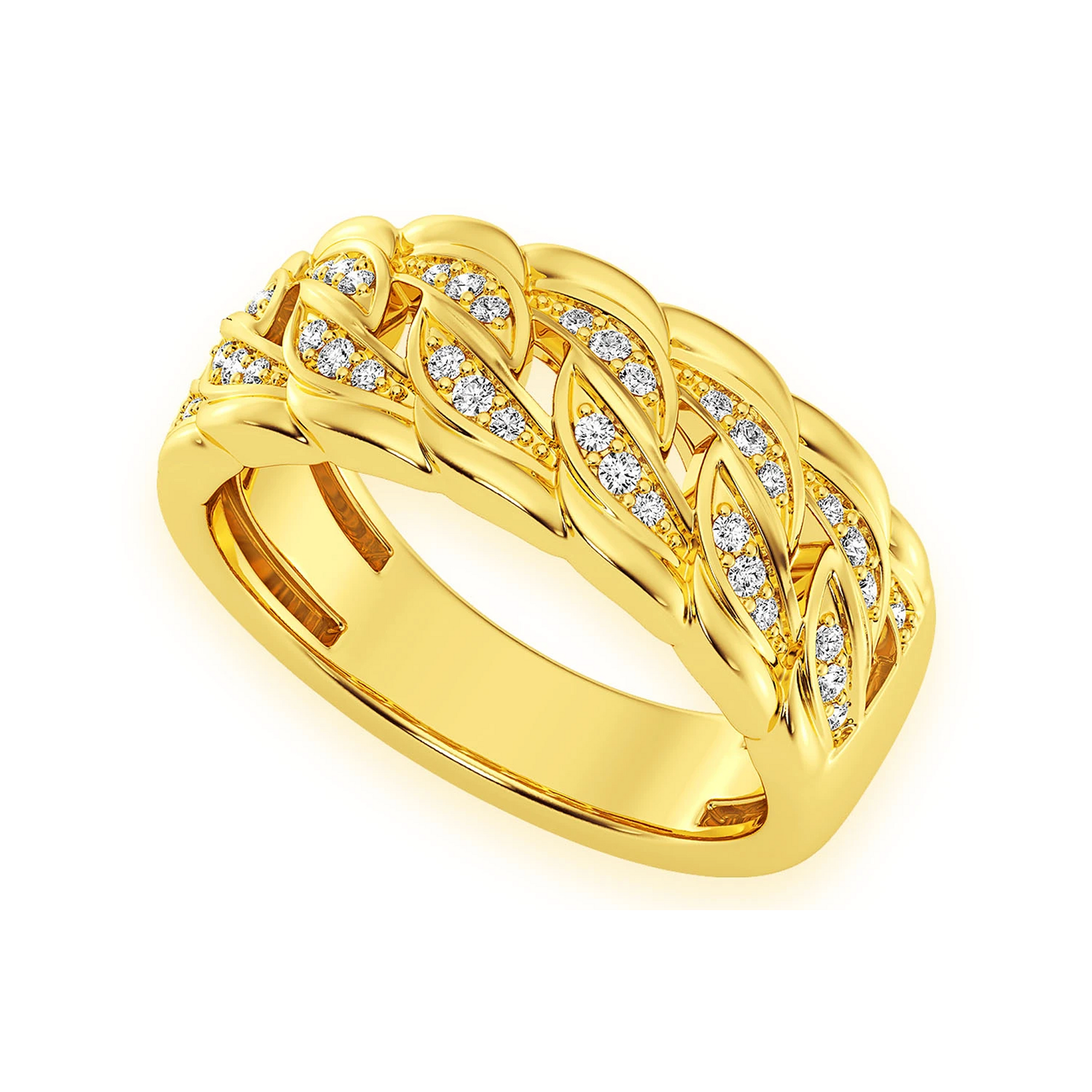 Twisted Cuban Band in 14K yellow gold, angled view