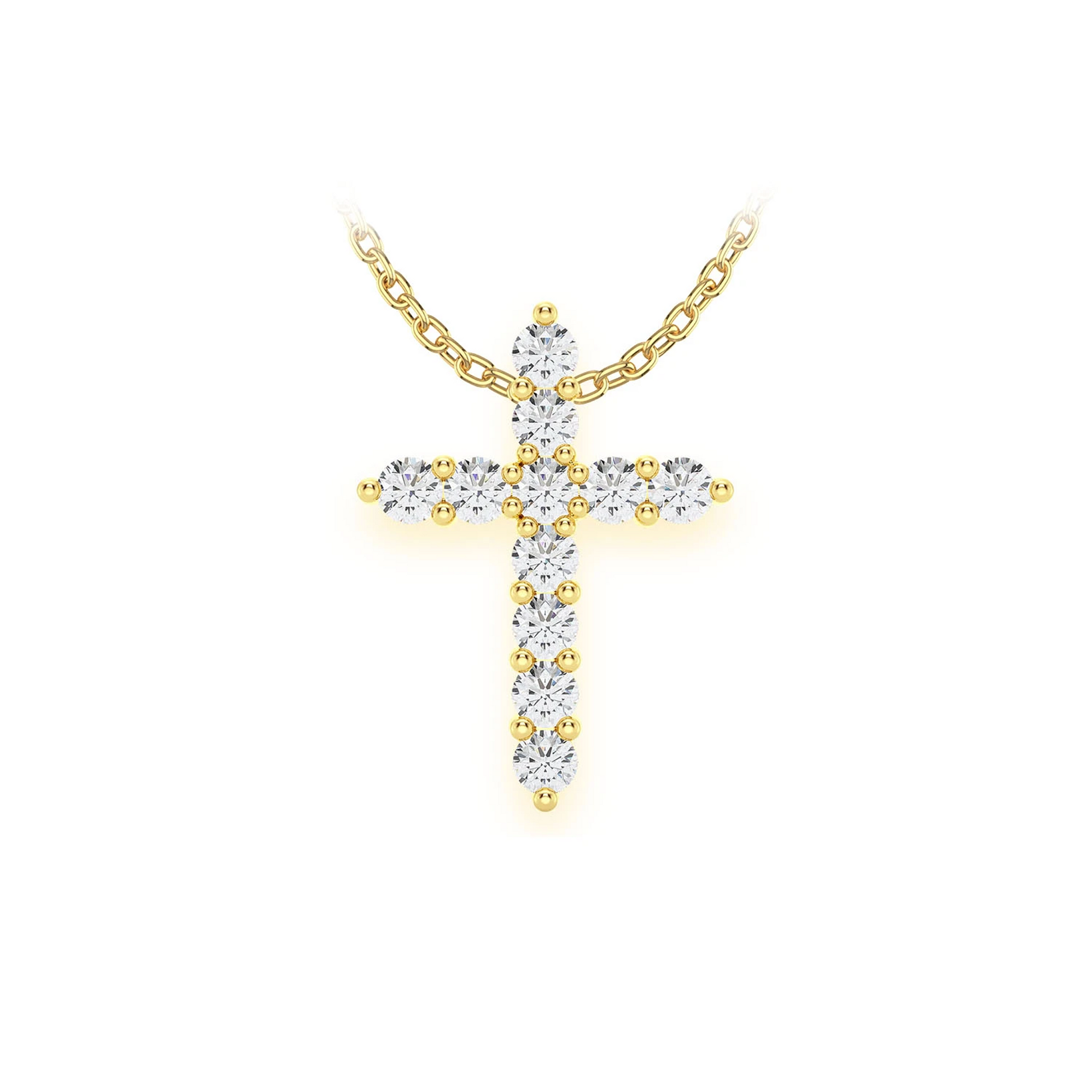 11 Stone Hidden Bail Cross in 14K yellow gold, Entry | 0.40ctw, front view