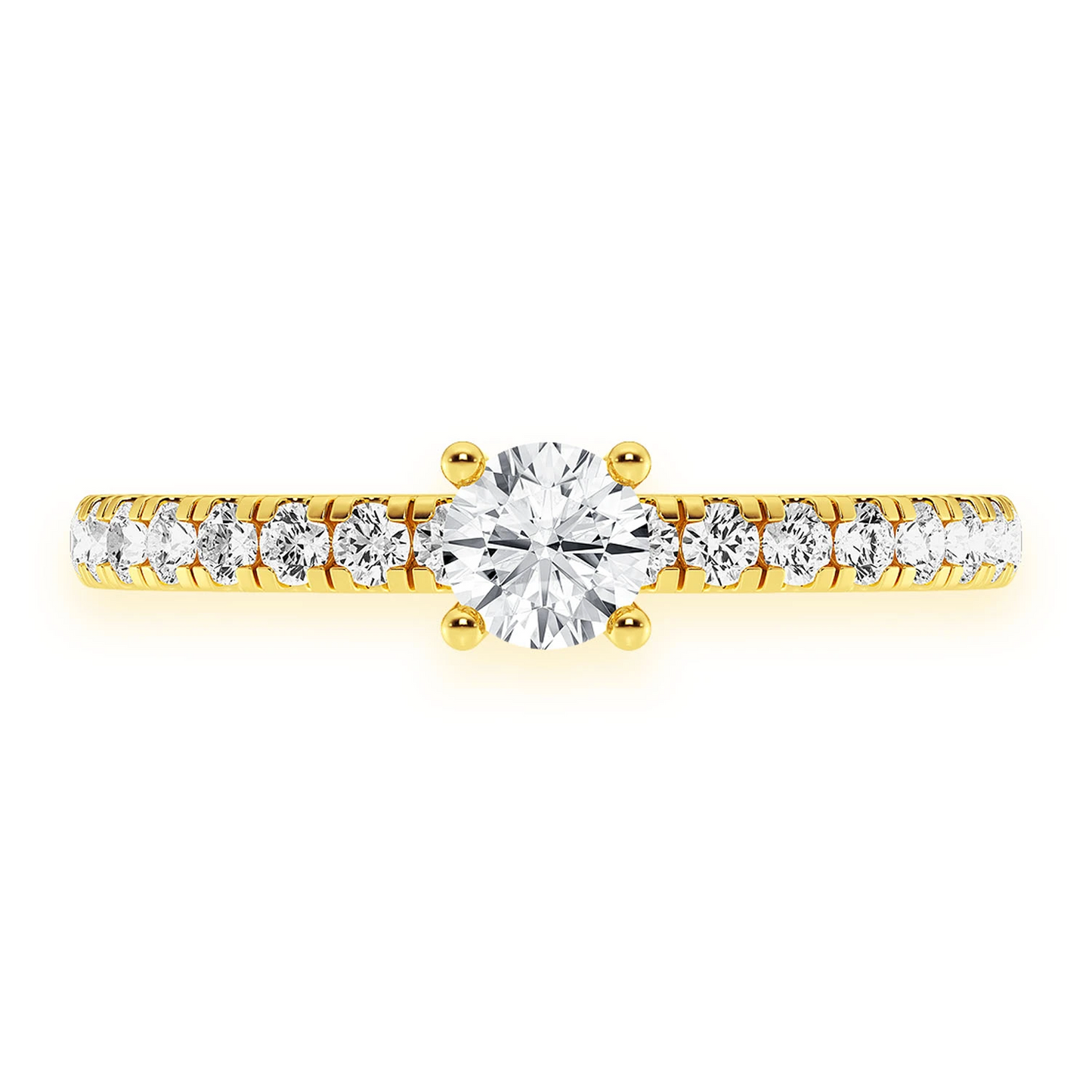 Classic One Row Under Halo Diamond Ring in 14K yellow gold, front view