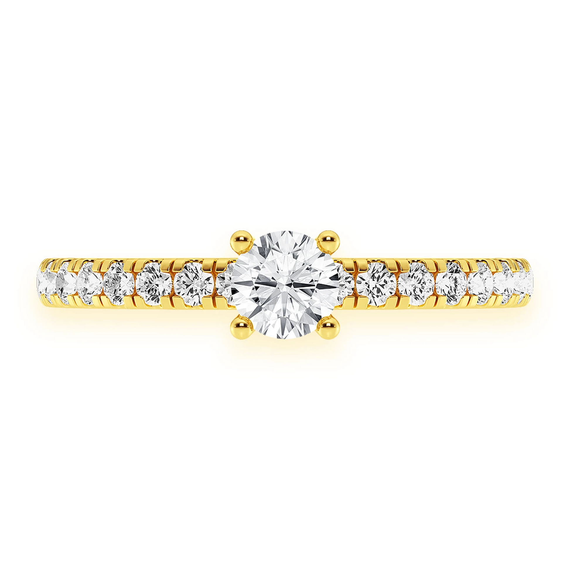 Classic One Row Under Halo Diamond Ring in 14K yellow gold, front view