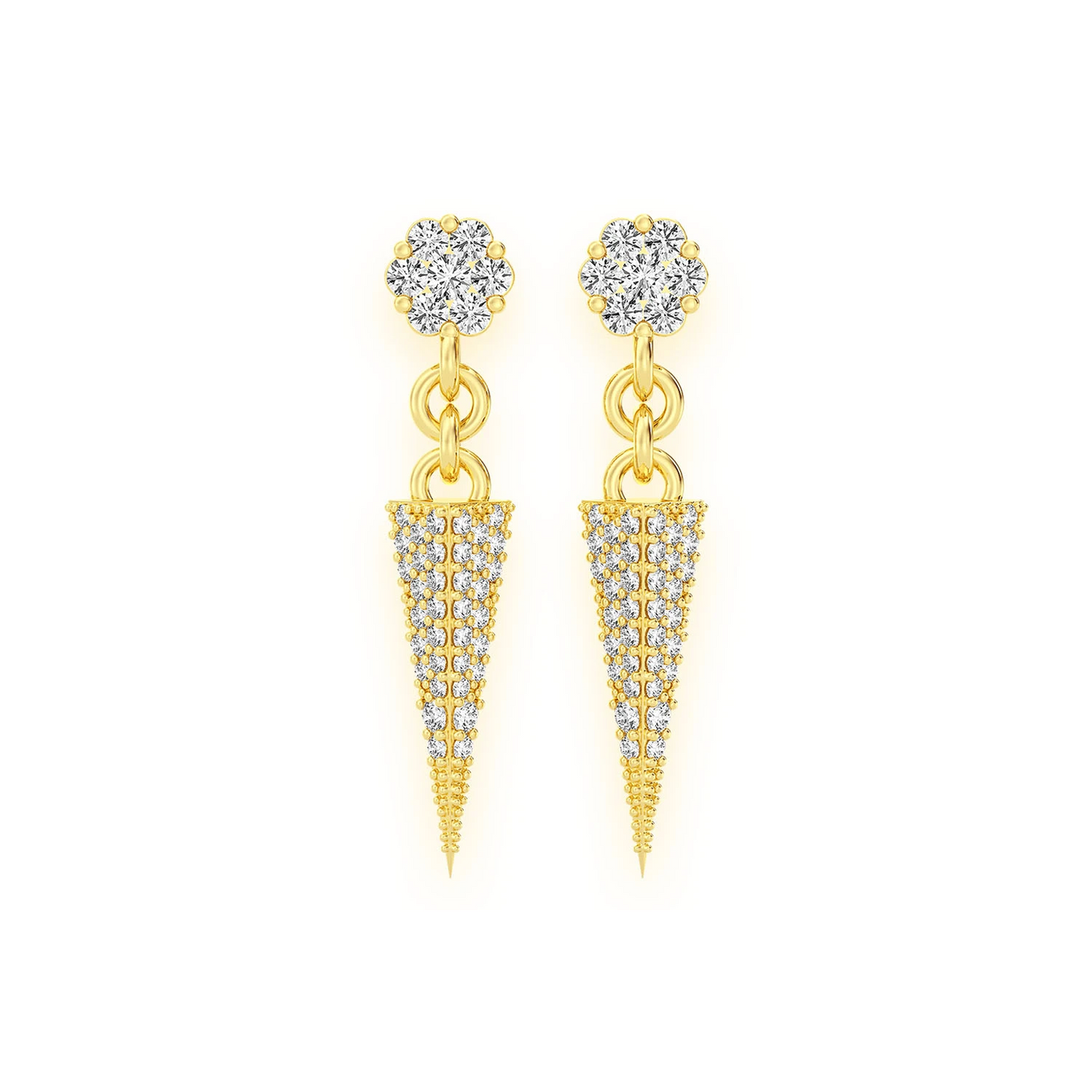 Pyramid Diamond Stud Drops in 14K yellow gold, front view